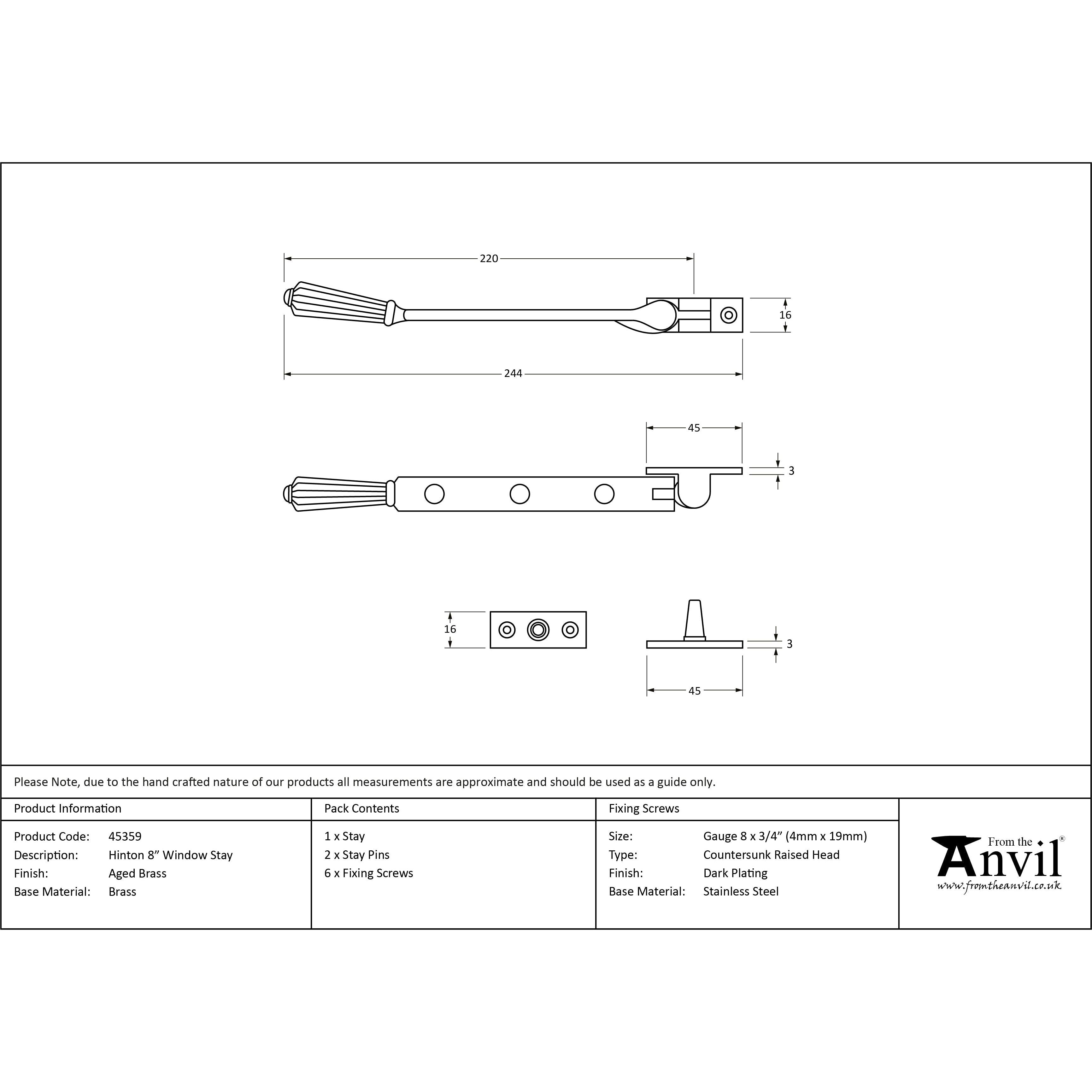 Aged Brass 8" Hinton Stay | From The Anvil-Stays-Yester Home