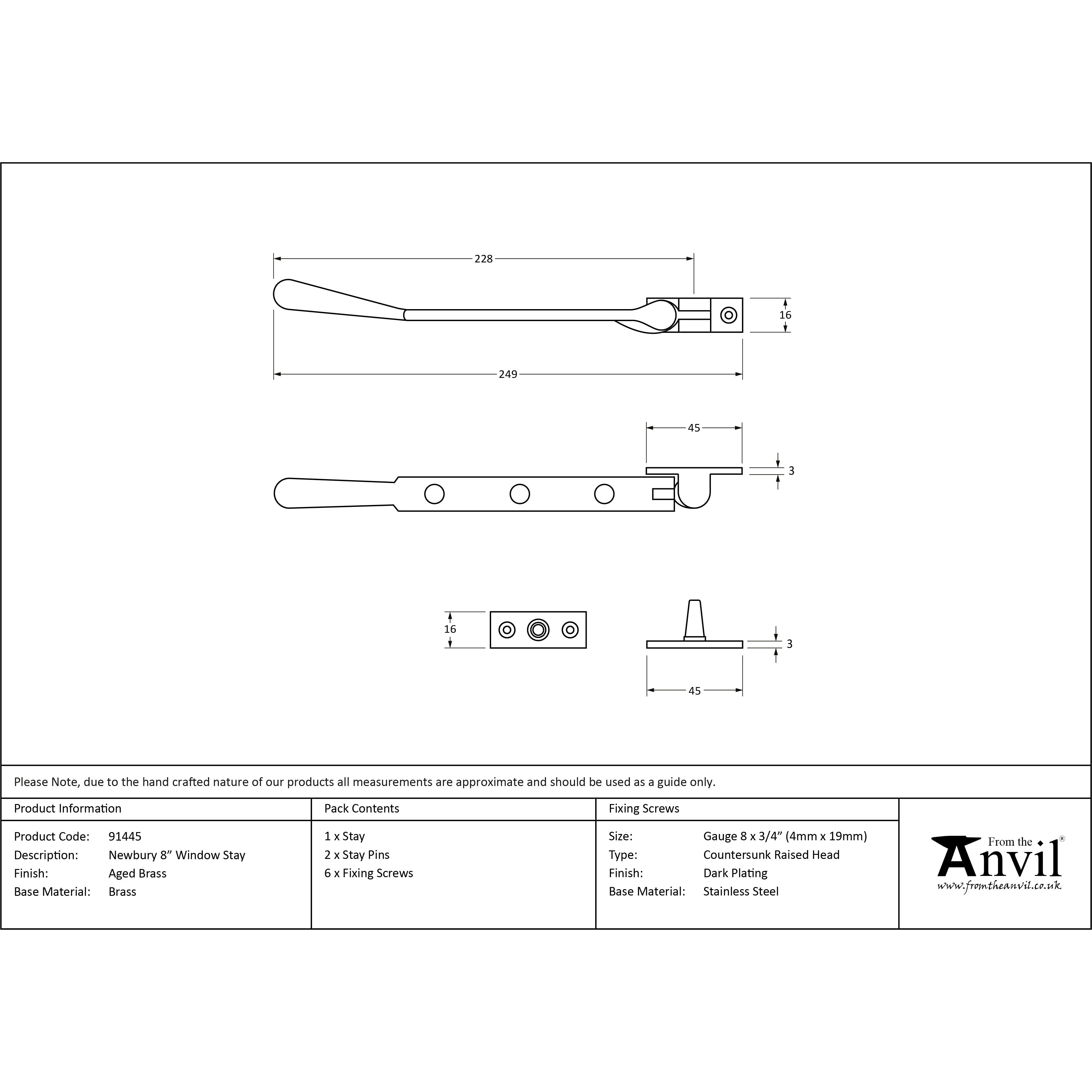 Aged Brass 8" Newbury Stay | From The Anvil-Stays-Yester Home