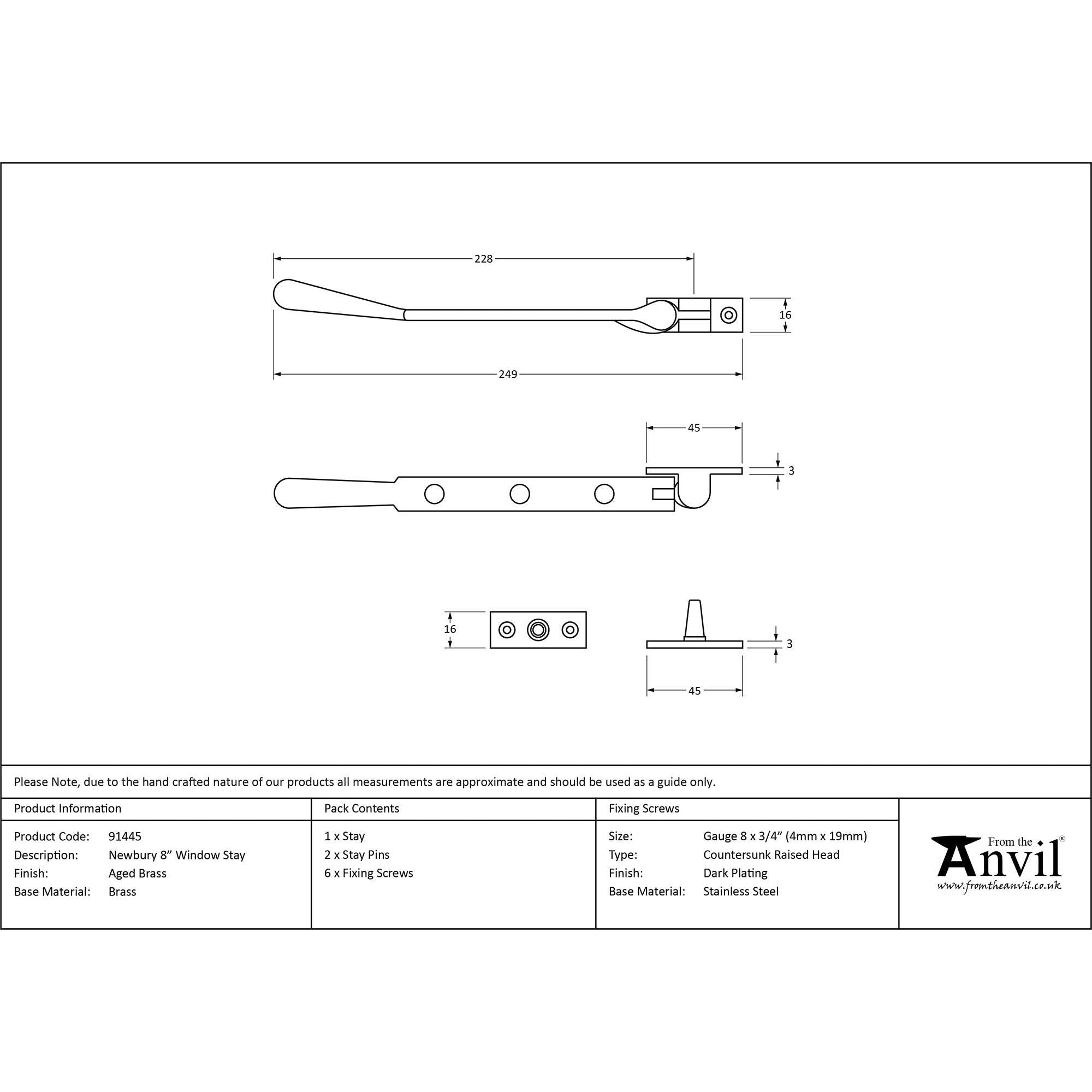 Aged Brass 8" Newbury Stay | From The Anvil - Stays - From The Anvil - Yester Home