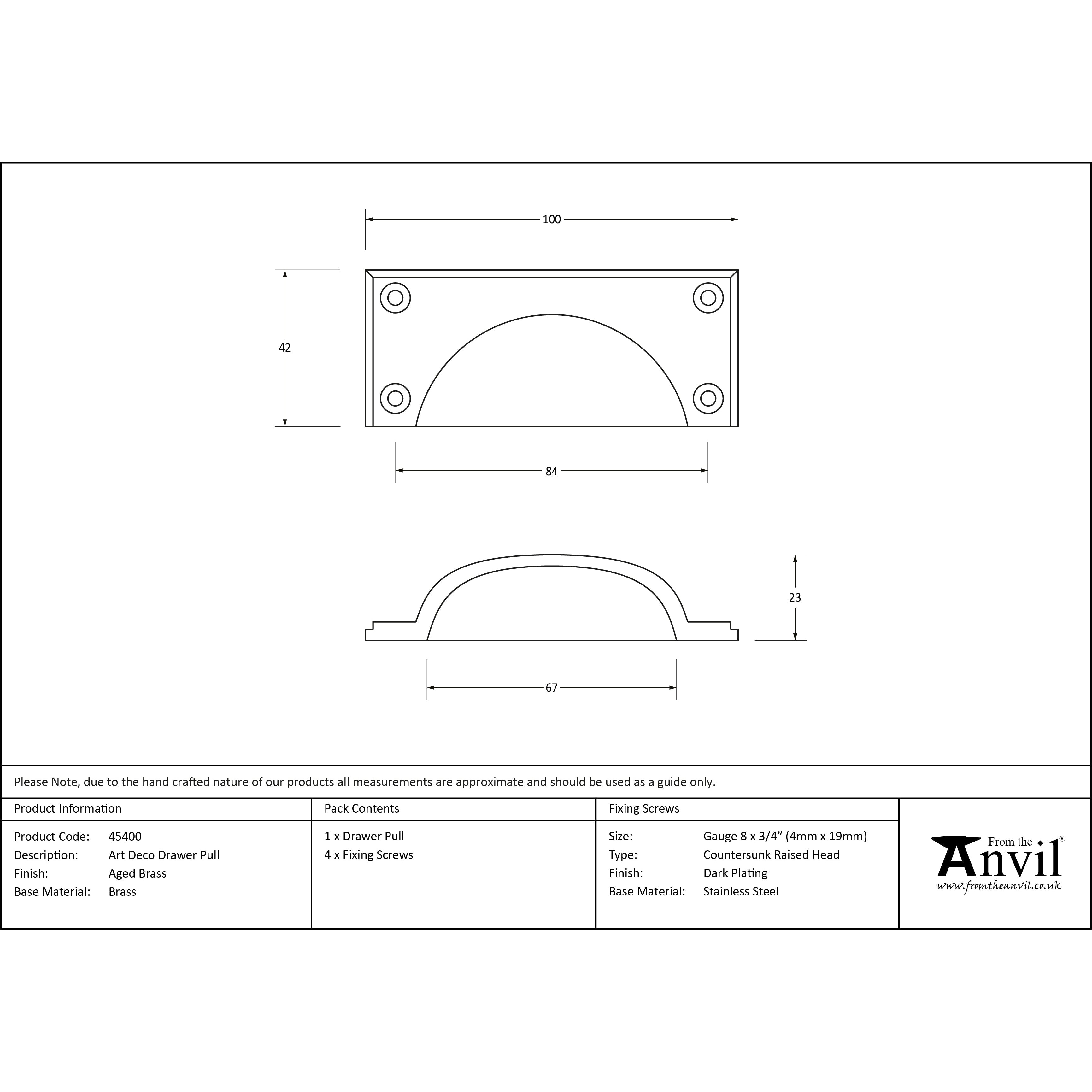 Aged Brass Art Deco Drawer Pull | From The Anvil-Drawer Pulls-Yester Home