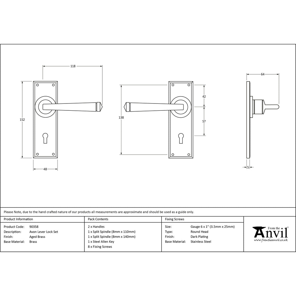 Aged Brass Avon Lever Lock Set | From The Anvil-Lever Lock-Yester Home