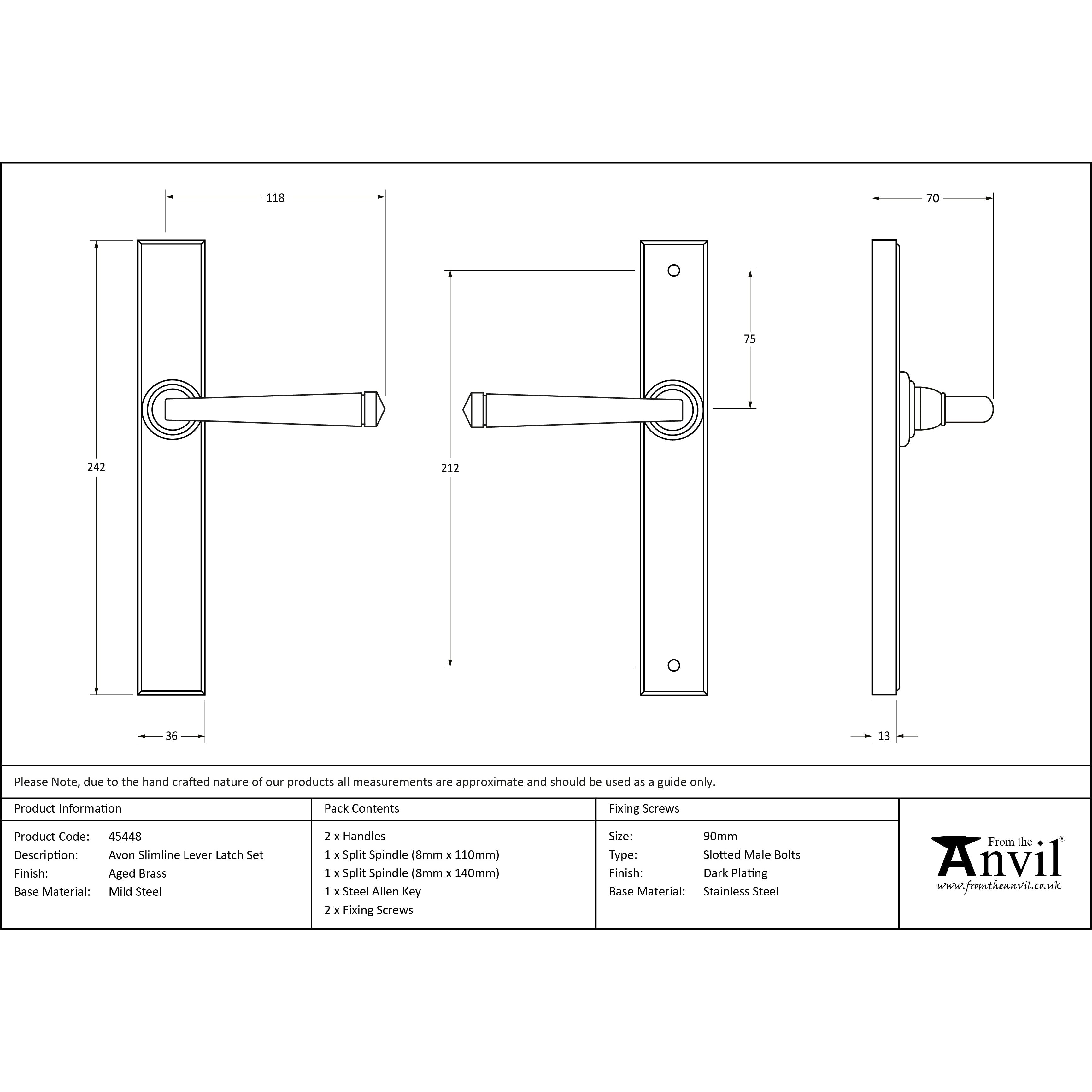 Aged Brass Avon Slimline Lever Latch Set | From The Anvil-Espagnolette-Yester Home