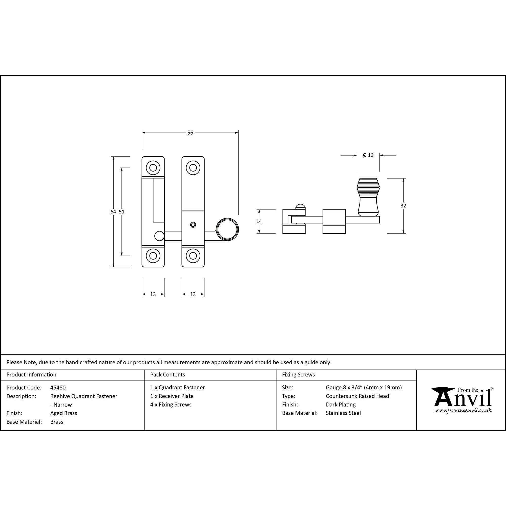 Aged Brass Beehive Quadrant Fastener - Narrow | From The Anvil - Quadrant Fasteners - From The Anvil - Yester Home