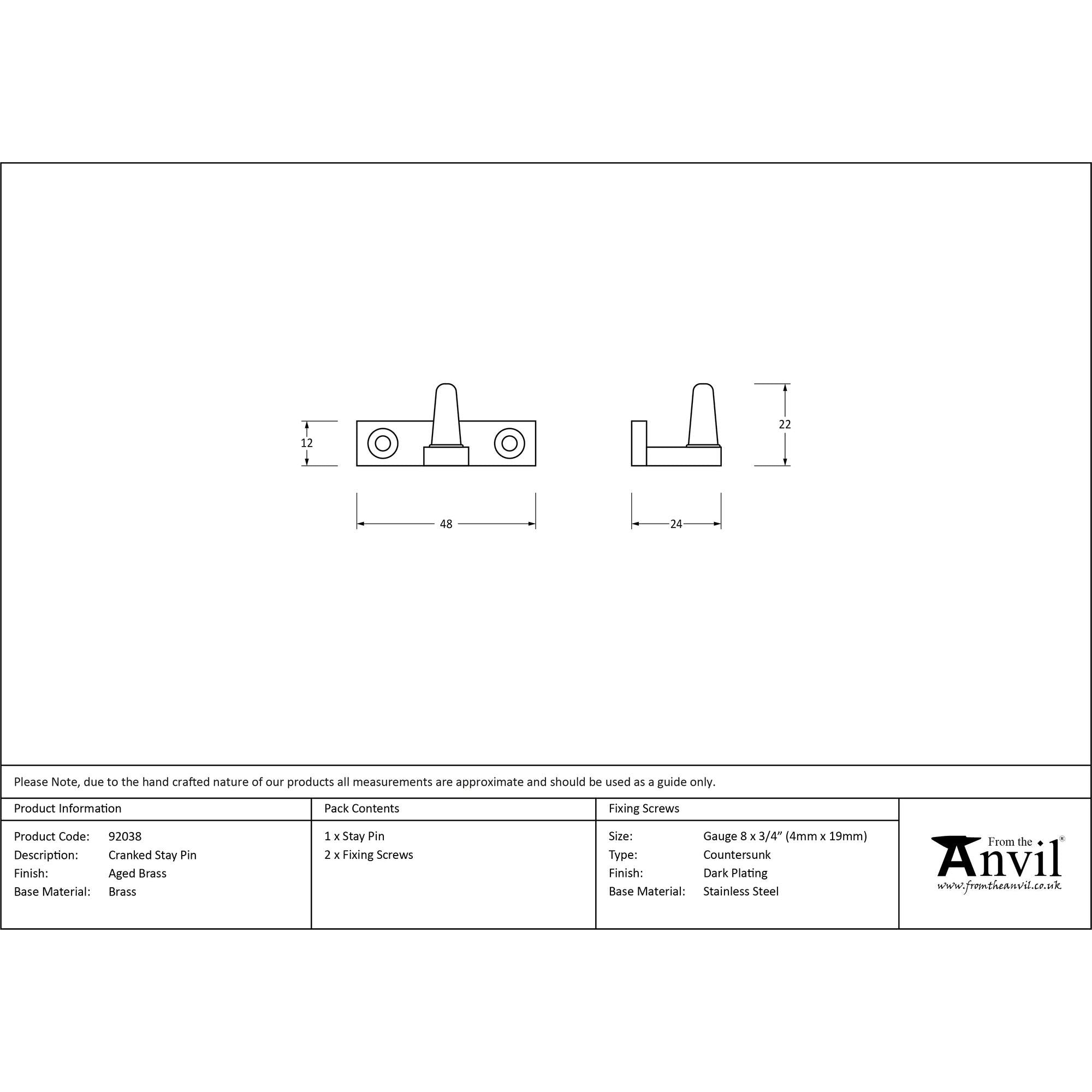 Aged Brass Cranked Stay Pin | From The Anvil - Stay Pins - From The Anvil - Yester Home