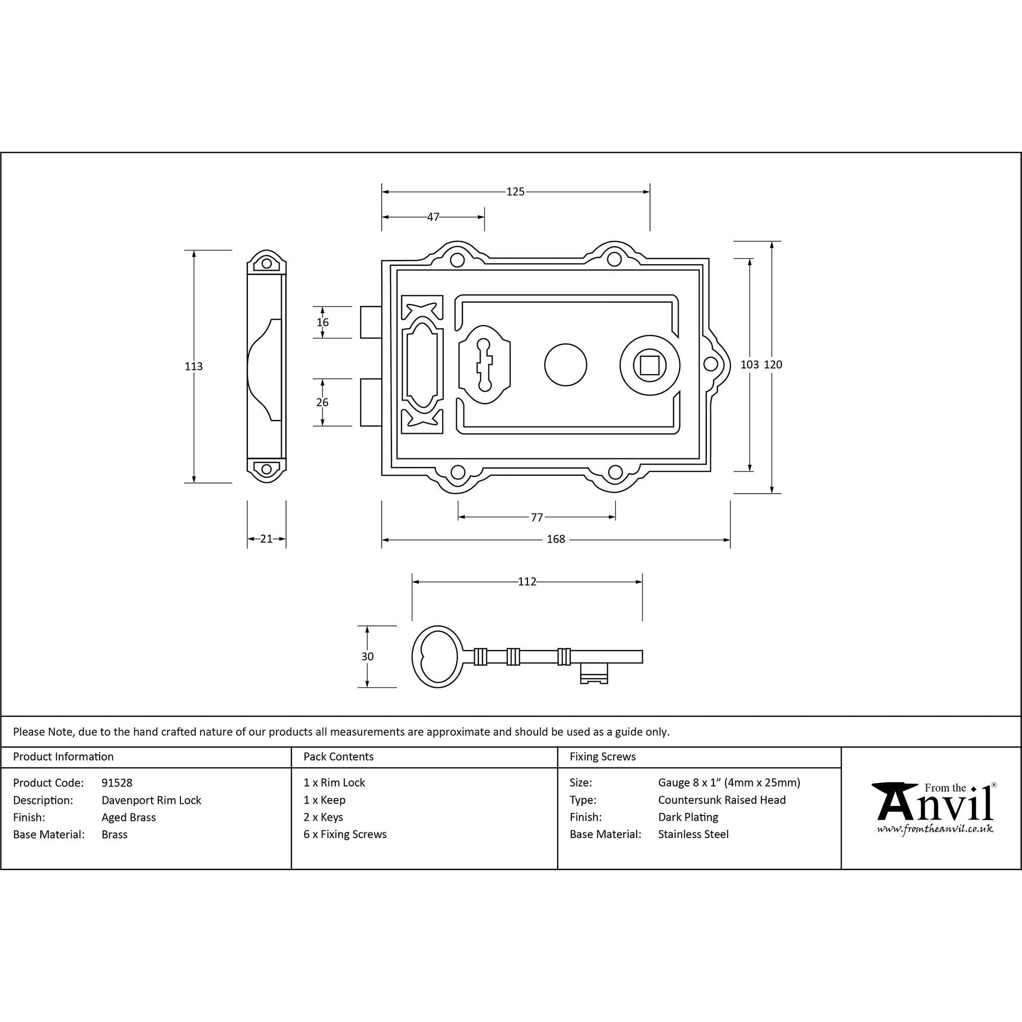 Aged Brass Davenport Rim Lock | From The Anvil - Rim Locks & Latches - From The Anvil - Yester Home