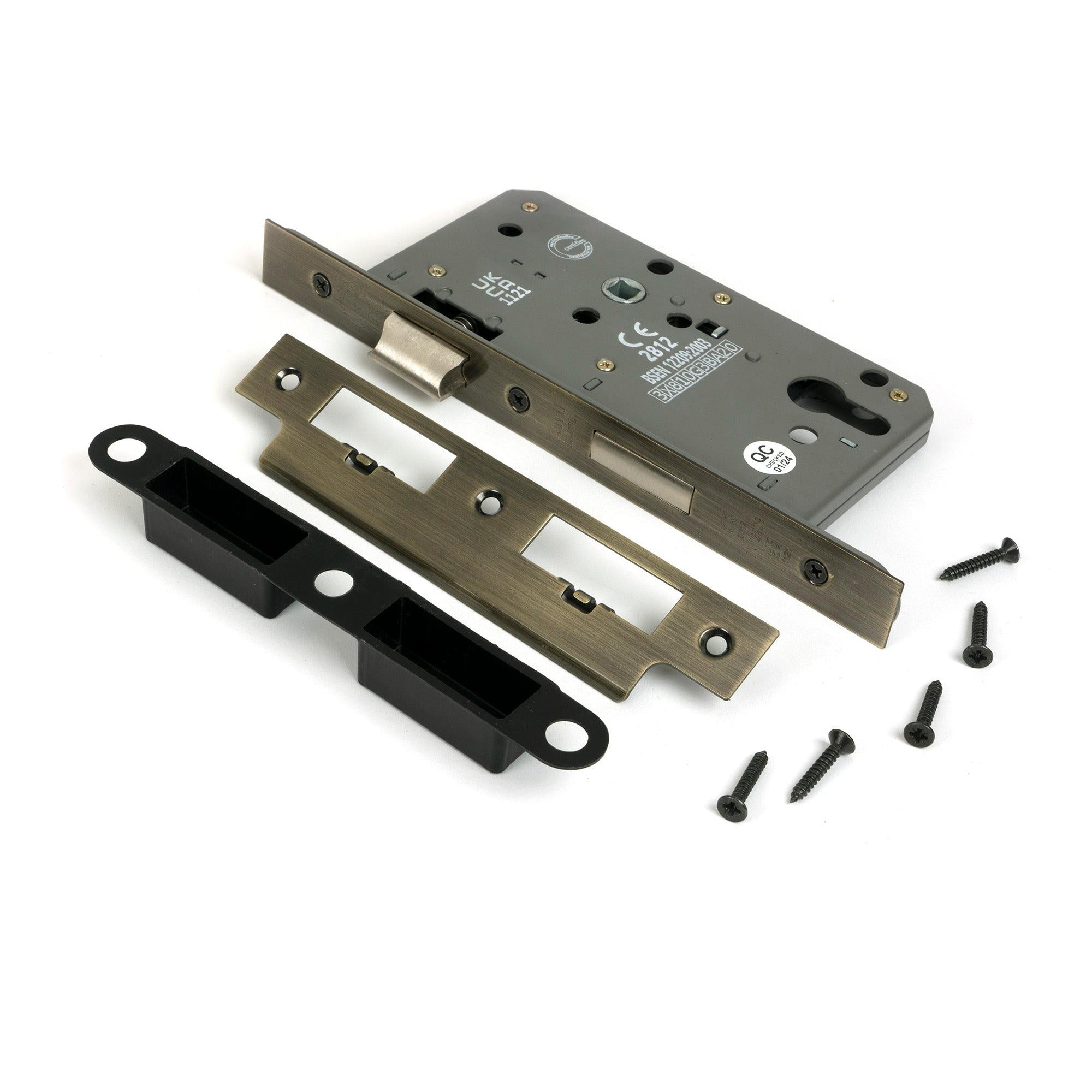 Aged Brass Euro Din Sash Lock - 60mm Backset/72mm Centre - Euro Locks - From The Anvil - Yester Home