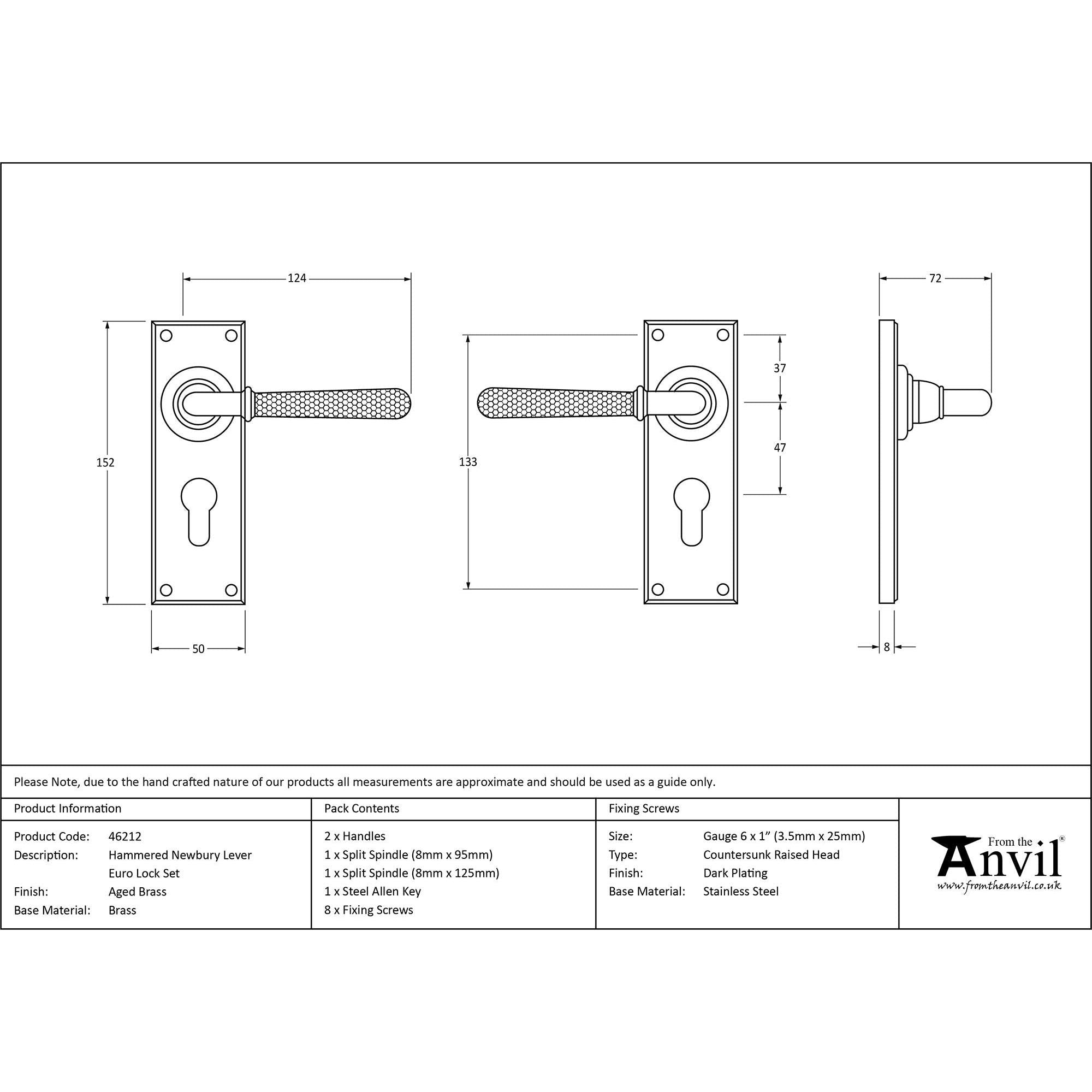 Aged Brass Hammered Newbury Lever Euro Lock Set | From The Anvil - Lever Euro - From The Anvil - Yester Home