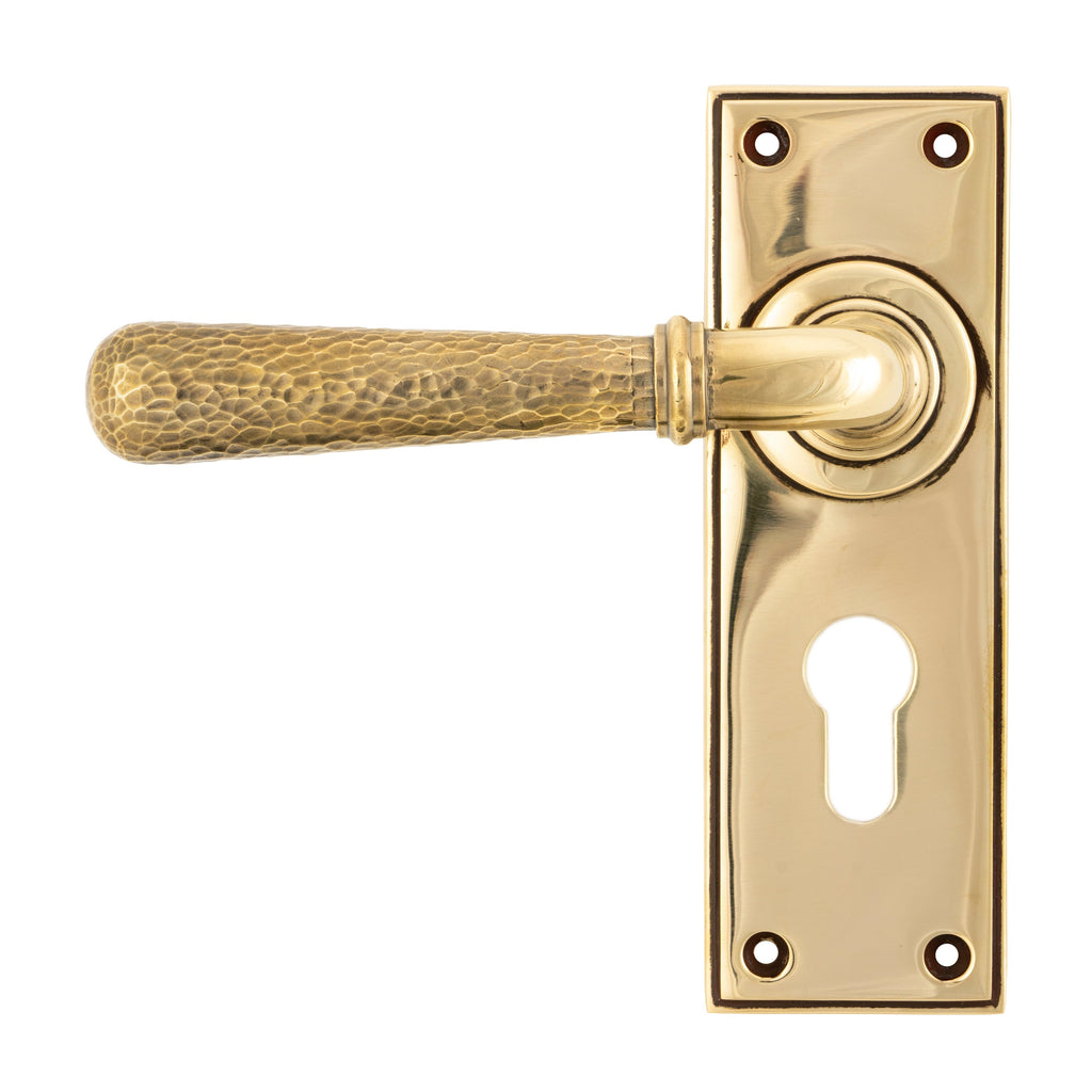 Aged Brass Hammered Newbury Lever Euro Lock Set | From The Anvil