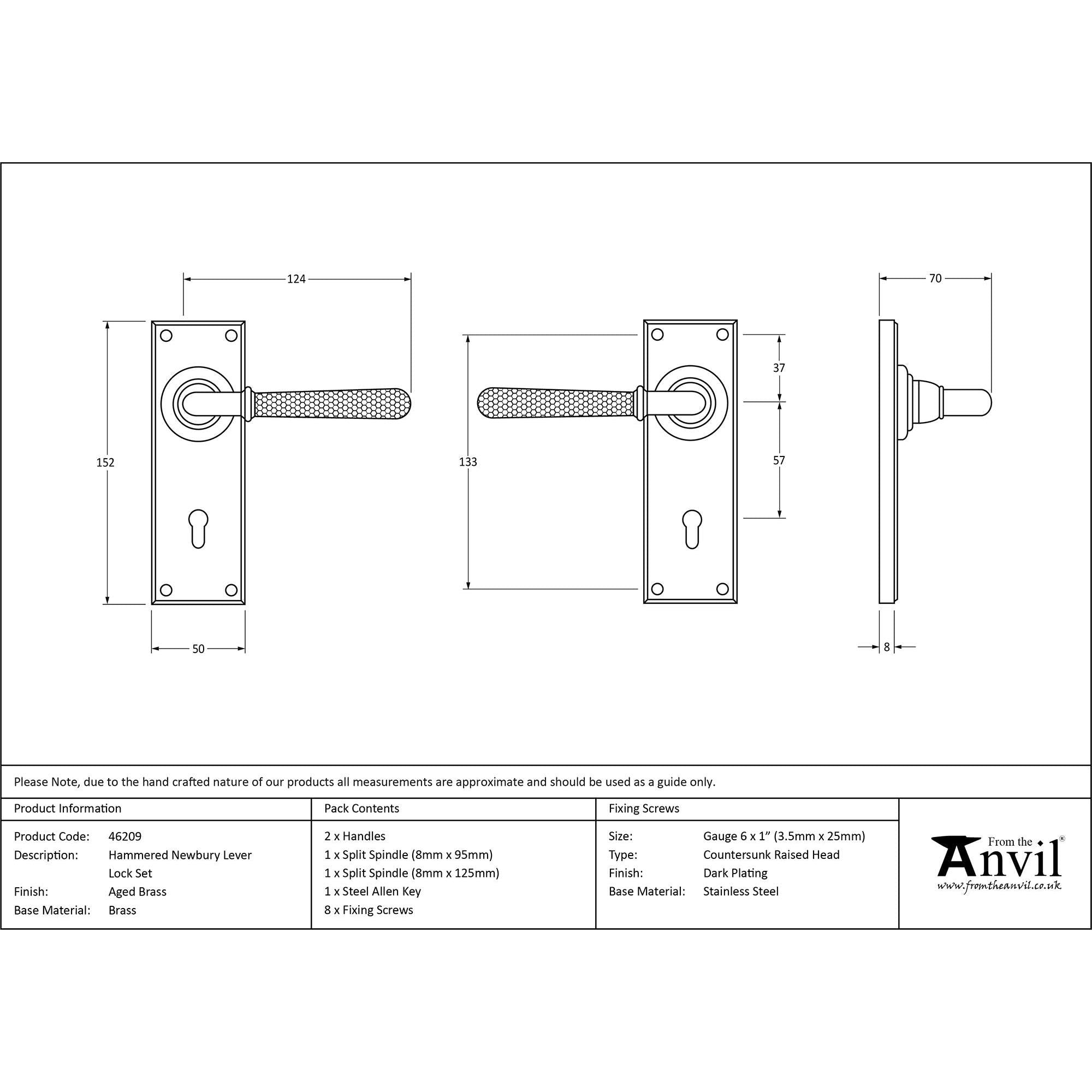Aged Brass Hammered Newbury Lever Lock Set | From The Anvil - Lever Lock - From The Anvil - Yester Home