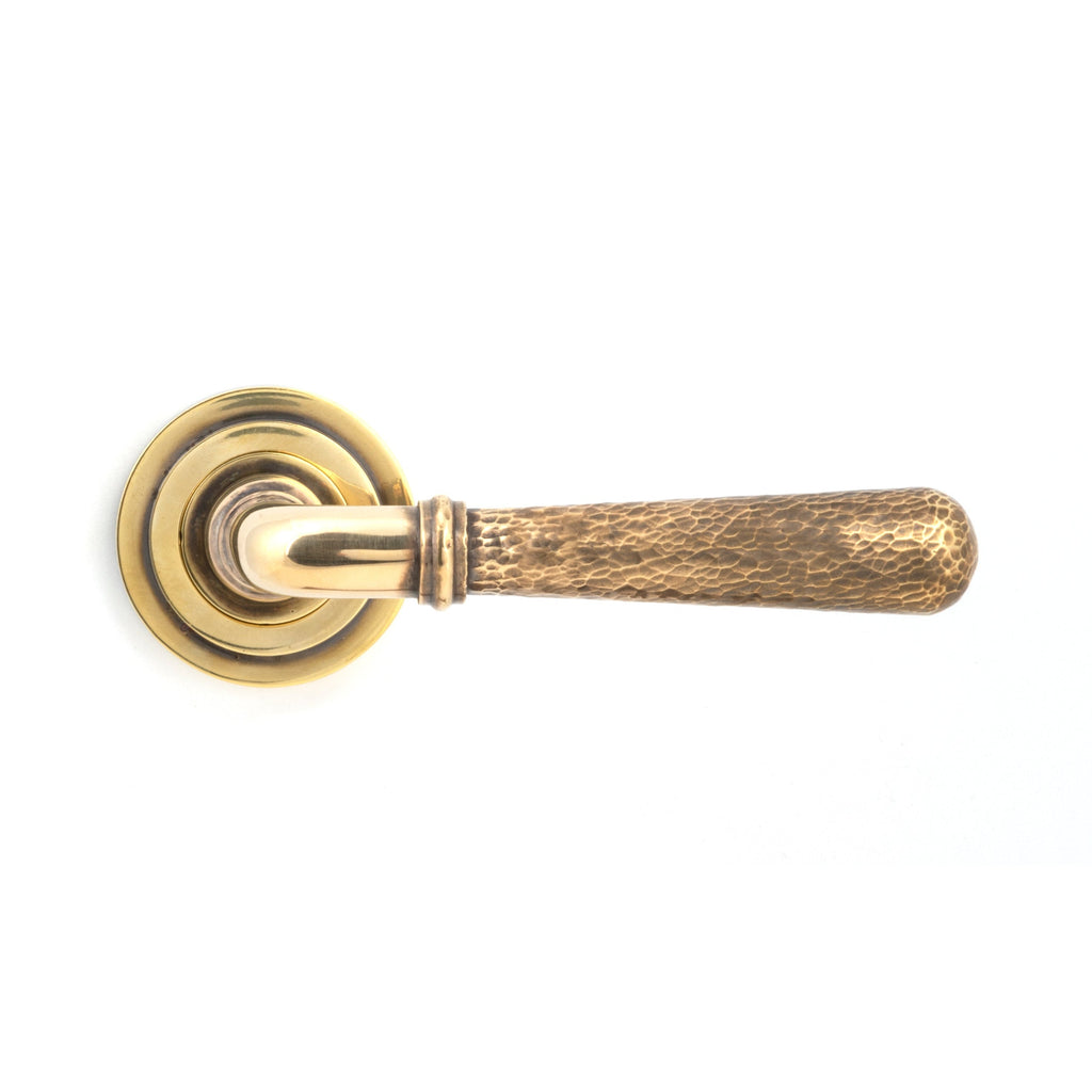 Aged Brass Hammered Newbury Lever on Rose Set (Art Deco) | From The Anvil-Concealed-Yester Home