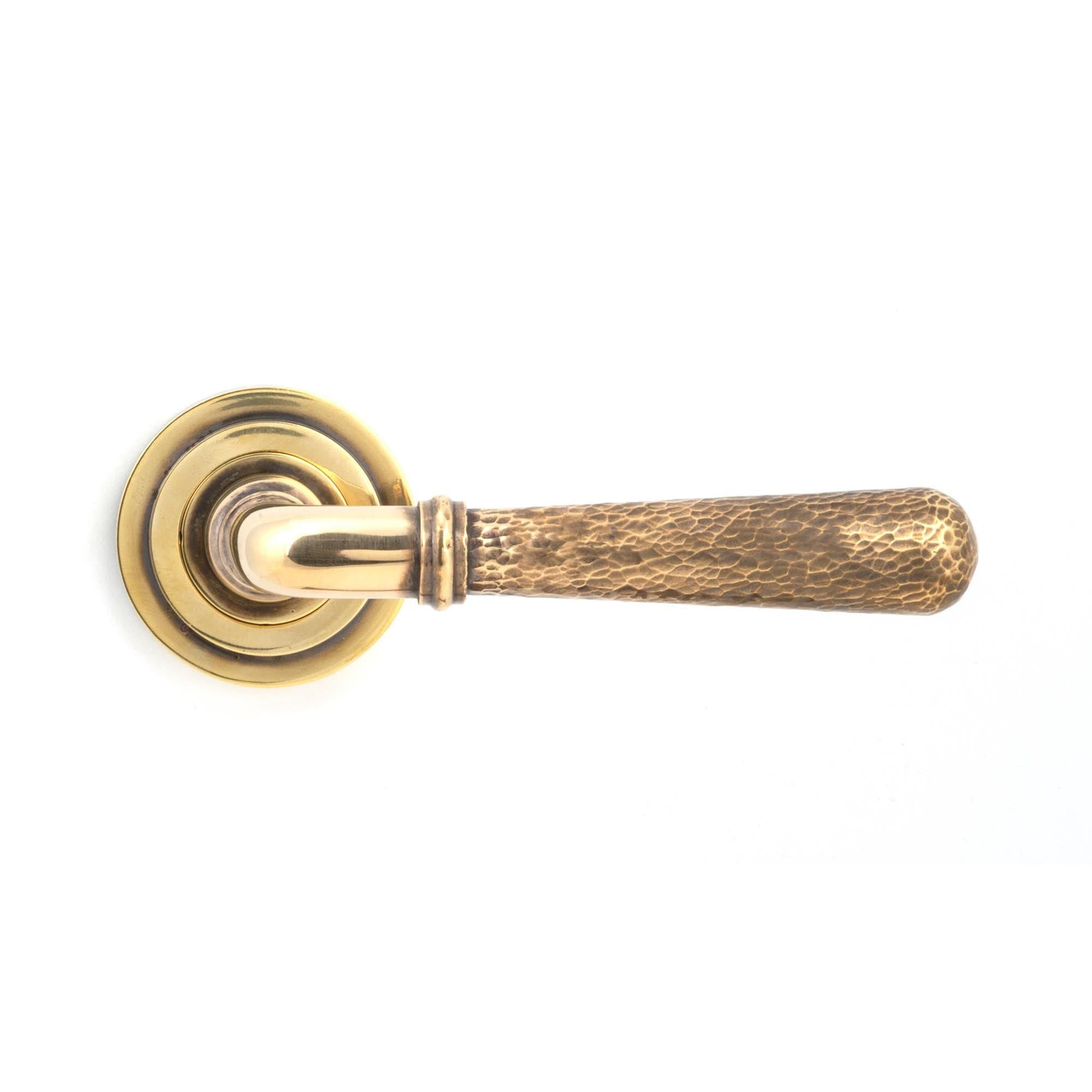 Aged Brass Hammered Newbury Lever on Rose Set (Art Deco) - Unsprung | From The Anvil - Concealed - From The Anvil - Yester Home