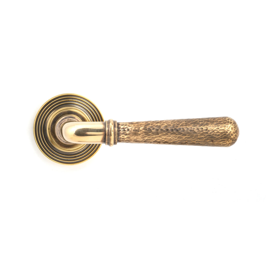 Aged Brass Hammered Newbury Lever on Rose Set (Beehive) | From The Anvil-Concealed-Yester Home