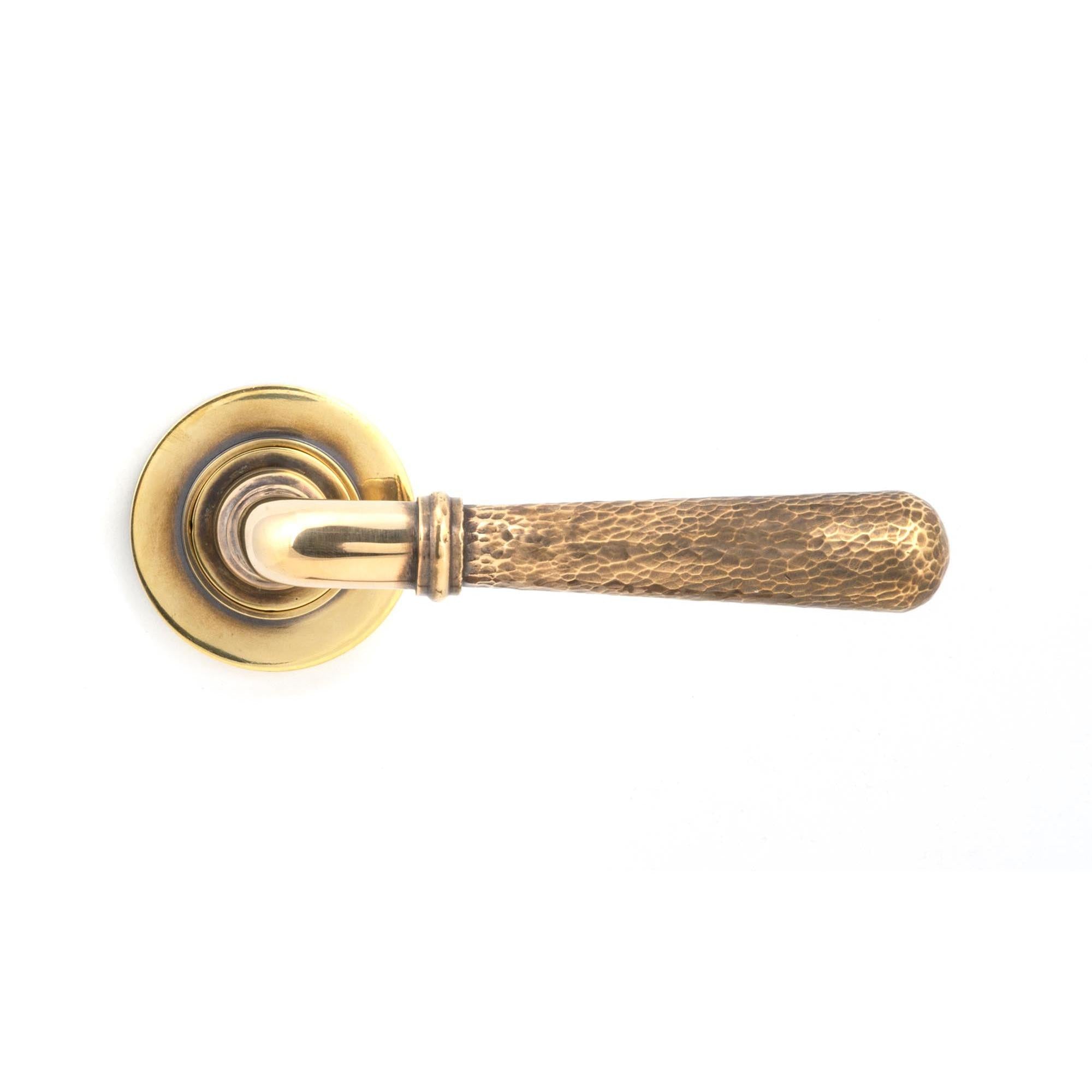 Aged Brass Hammered Newbury Lever on Rose Set (Plain) - Unsprung | From The Anvil - Concealed - From The Anvil - Yester Home