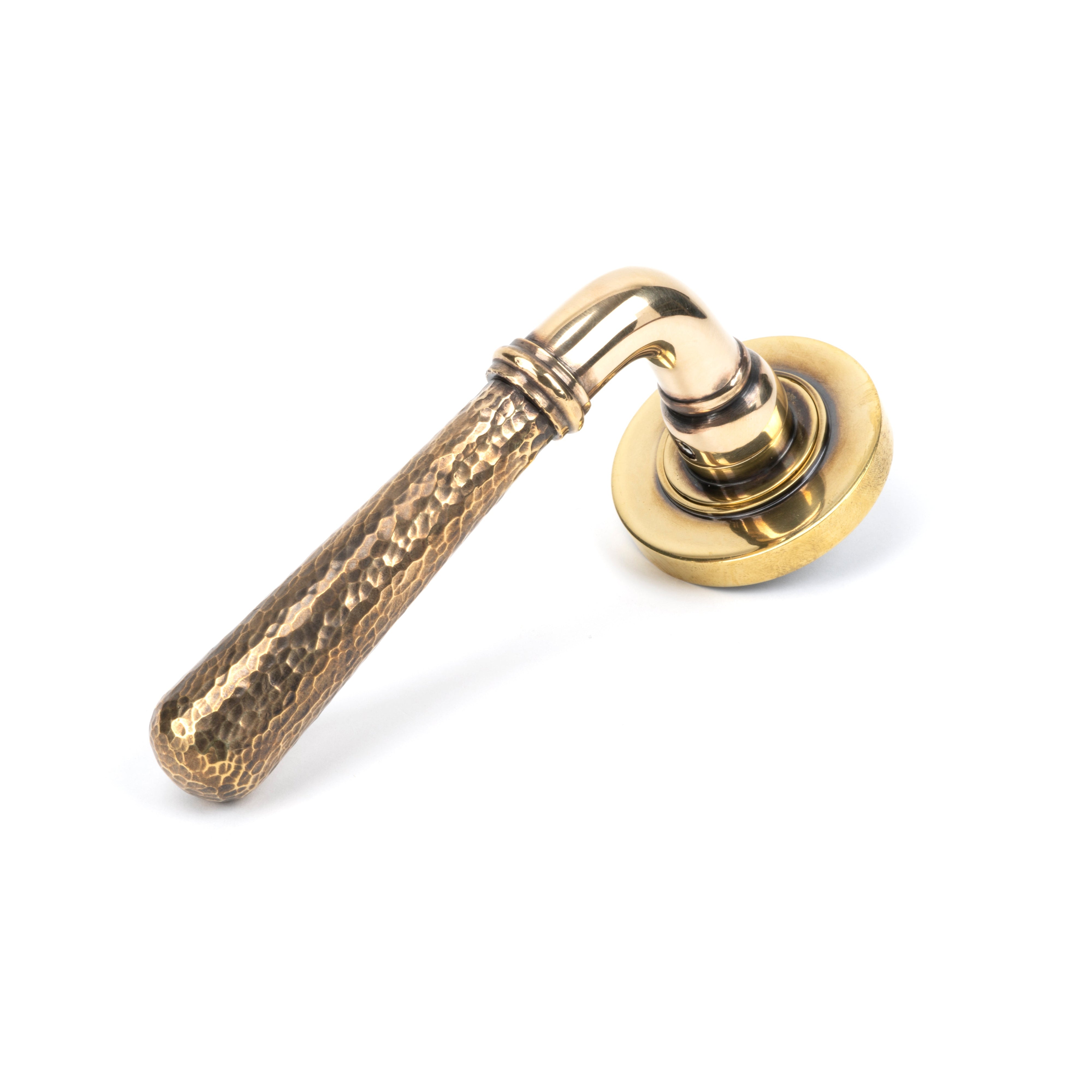 Aged Brass Hammered Newbury Lever on Rose Set (Plain) - Unsprung | From The Anvil-Concealed-Yester Home