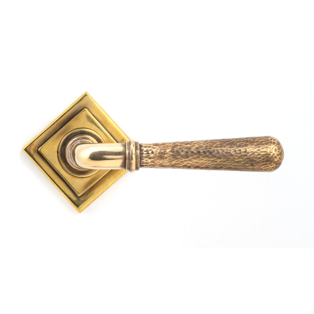 Aged Brass Hammered Newbury Lever on Rose Set (Square) - Unsprung | From The Anvil-Concealed-Yester Home