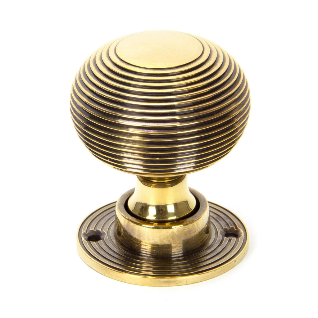 Aged Brass Heavy Beehive Mortice/Rim Knob Set | From The Anvil-Mortice Knobs-Yester Home