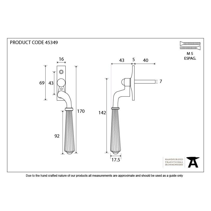 Aged Brass Hinton Espag - RH | From The Anvil-Espag. Fasteners-Yester Home