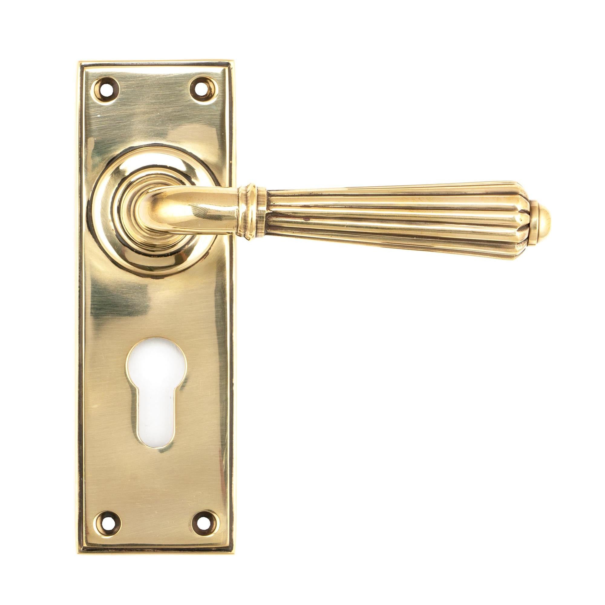 Aged Brass Hinton Lever Euro Lock Set | From The Anvil - Lever Euro - From The Anvil - Yester Home