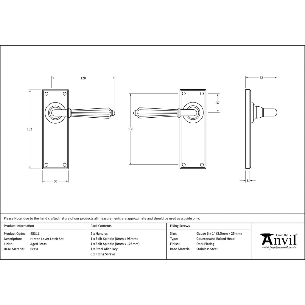 Aged Brass Hinton Lever Latch Set | From The Anvil-Lever Latch-Yester Home