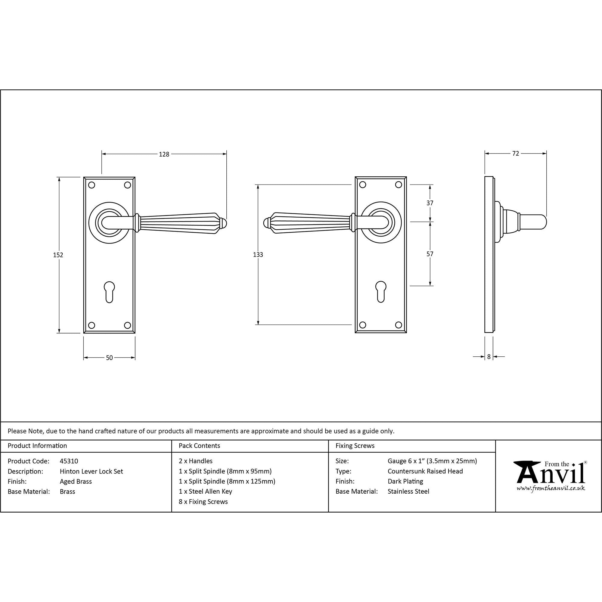 Aged Brass Hinton Lever Lock Set | From The Anvil - Lever Lock - From The Anvil - Yester Home