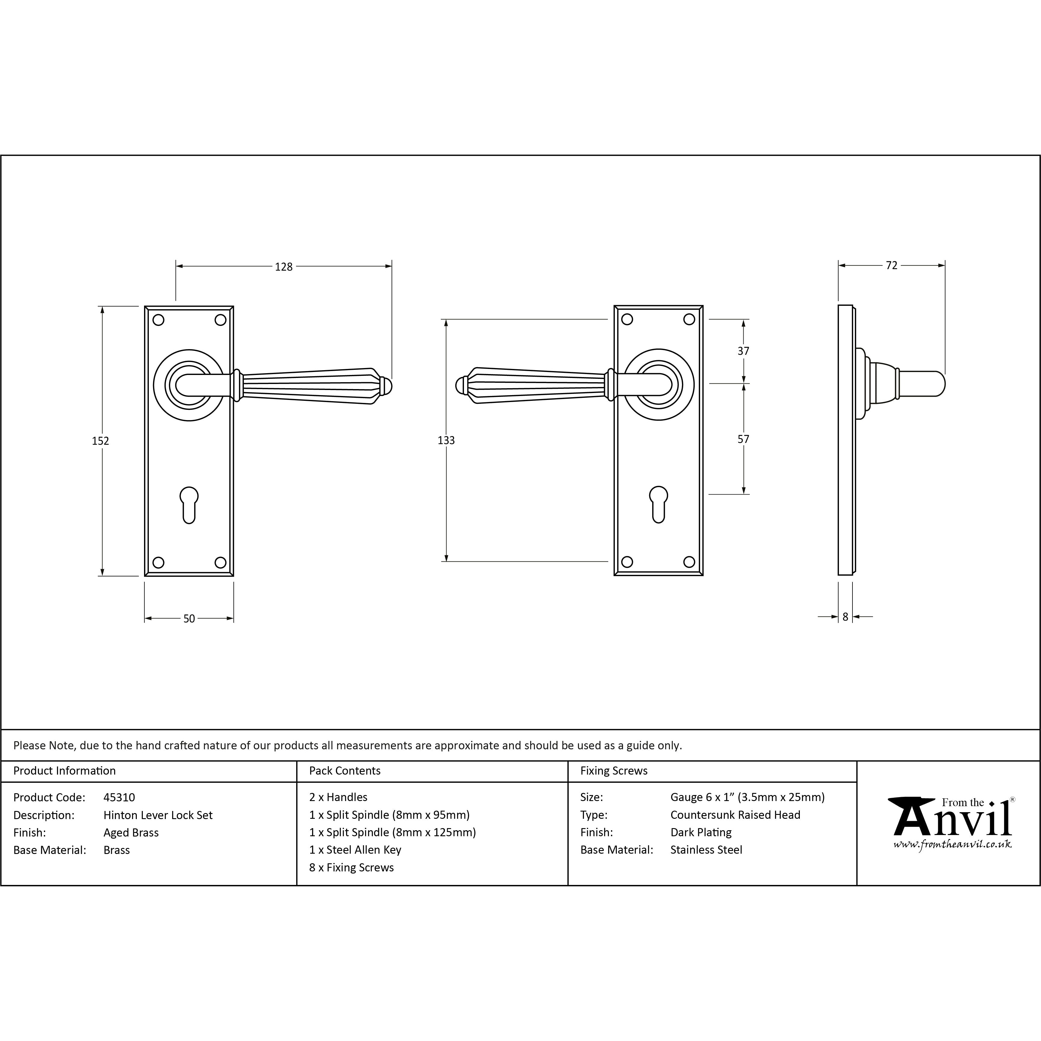 Aged Brass Hinton Lever Lock Set | From The Anvil-Lever Lock-Yester Home