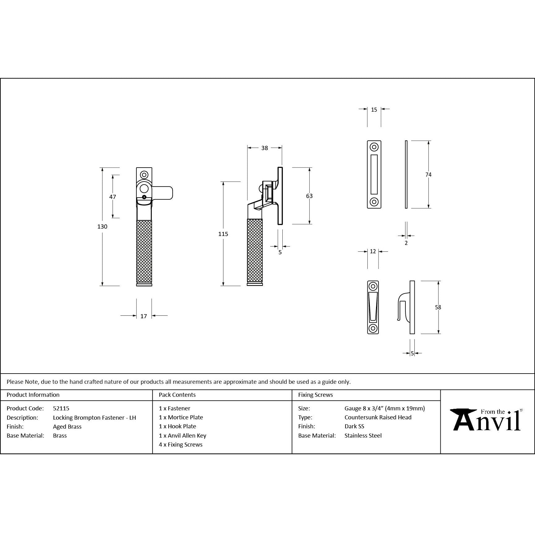 Aged Brass Locking Brompton Fastener – LH - Locking Fasteners - From The Anvil - Yester Home