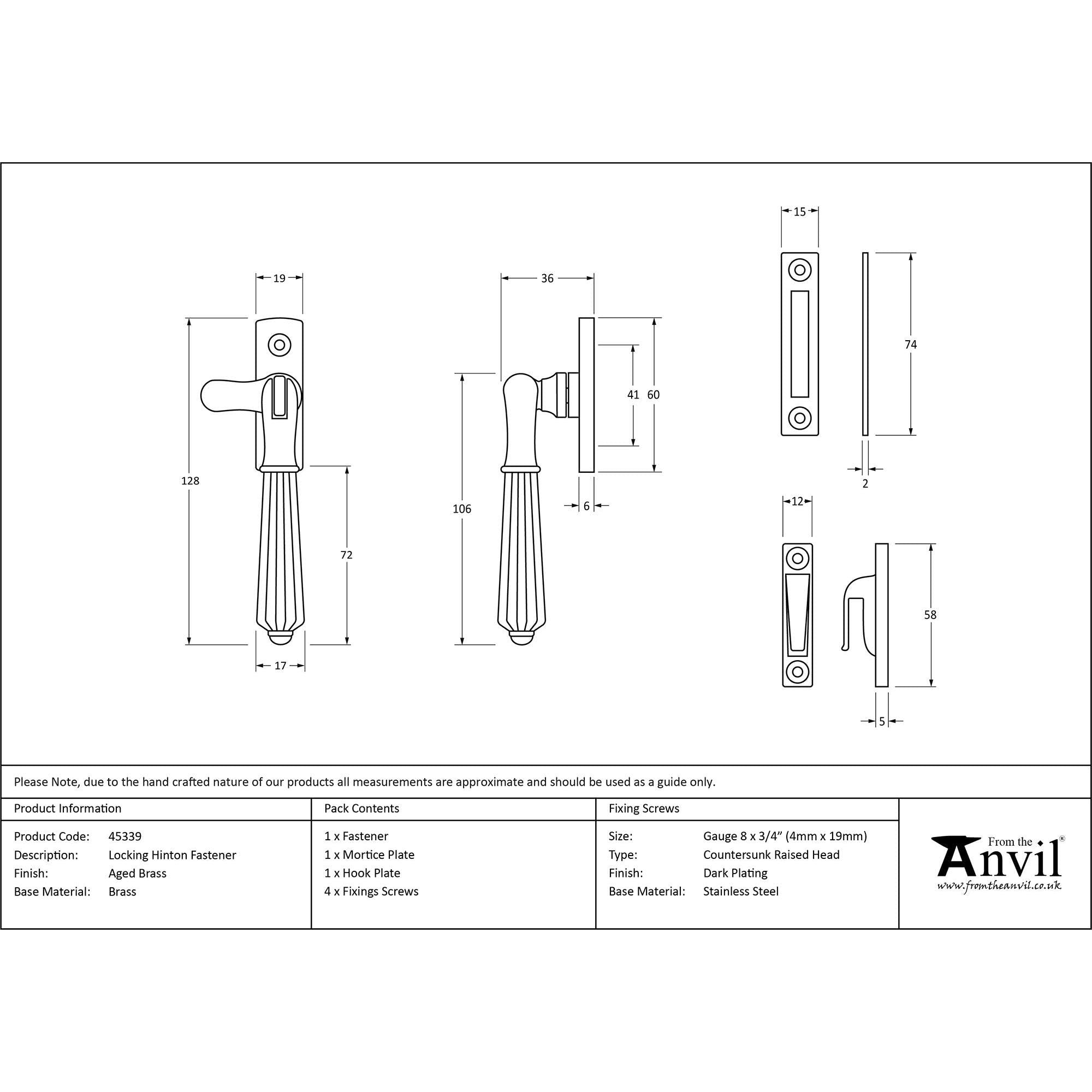 Aged Brass Locking Hinton Fastener | From The Anvil - Locking Fasteners - From The Anvil - Yester Home