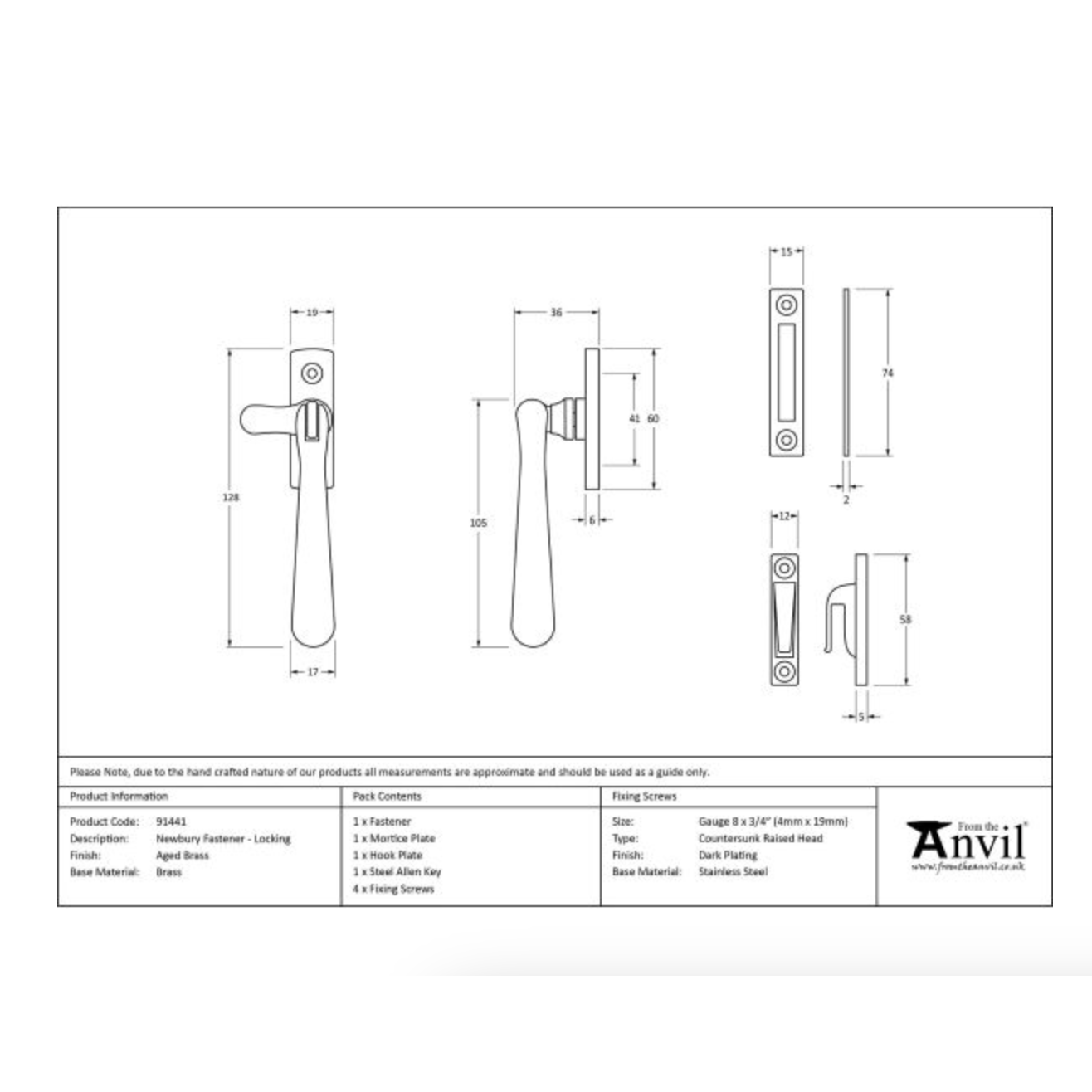 Aged Brass Locking Newbury Fastener | From The Anvil - Locking Fasteners - From The Anvil - Yester Home