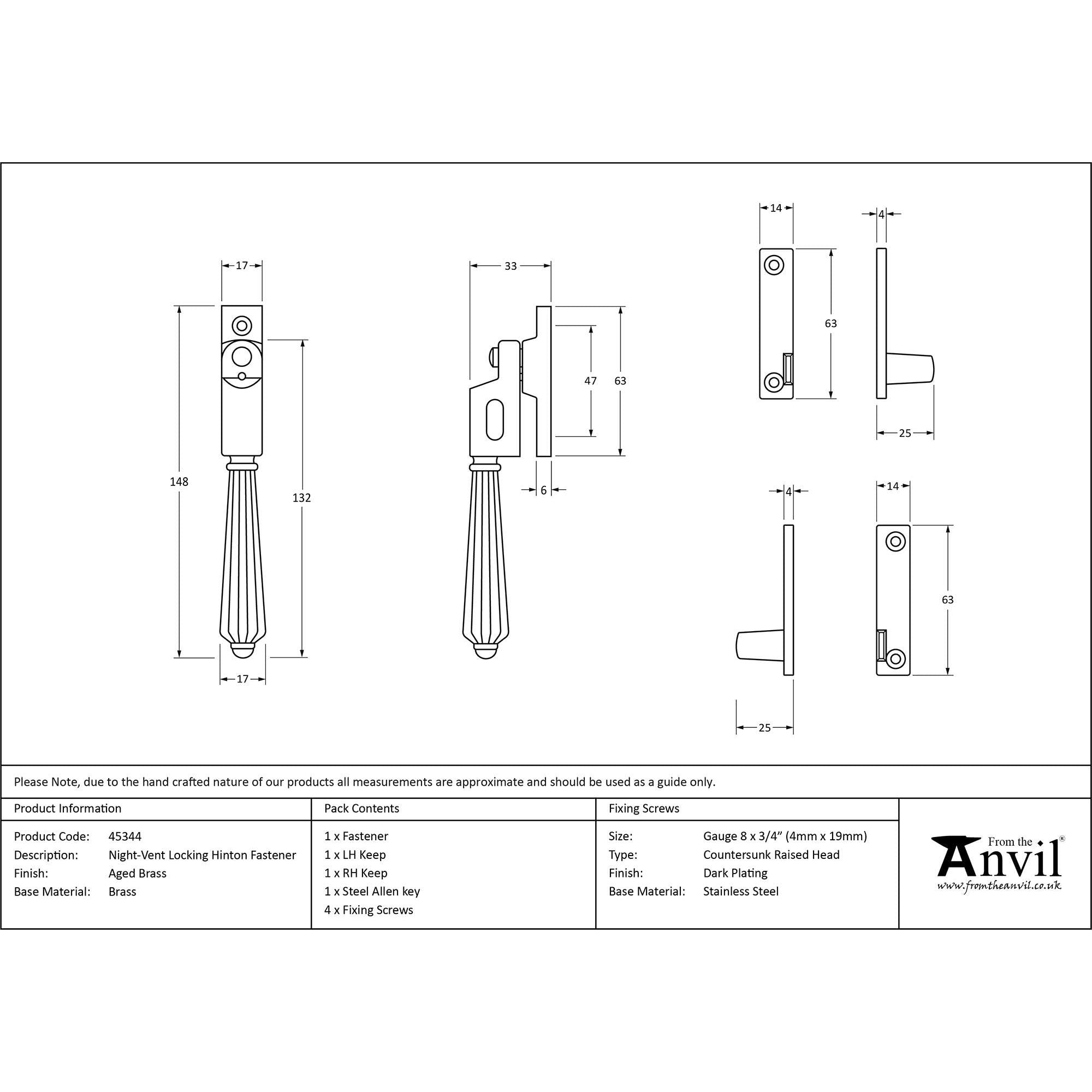 Aged Brass Night-Vent Locking Hinton Fastener | From The Anvil - Night-Vent Fasteners - From The Anvil - Yester Home