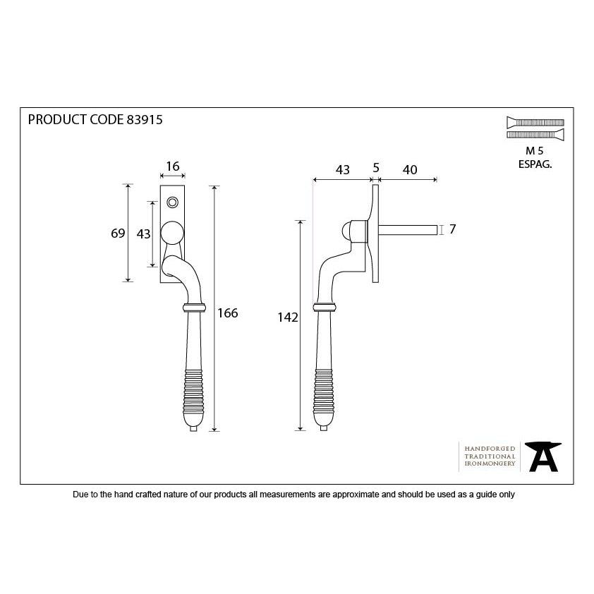 Aged Brass Reeded Espag - RH | From The Anvil-Espag. Fasteners-Yester Home