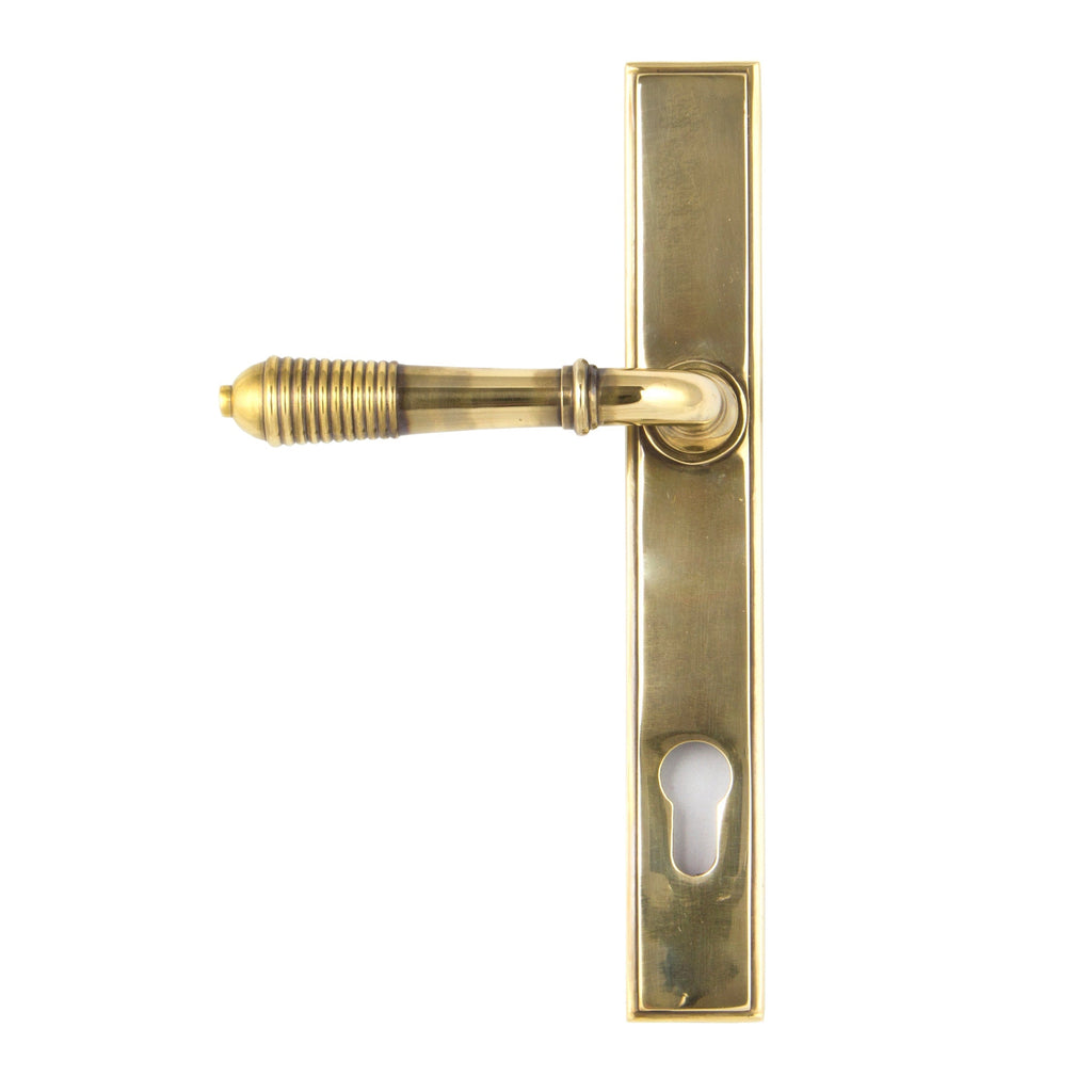 Aged Brass Reeded Slimline Lever Espag. Lock Set | From The Anvil-Espagnolette-Yester Home