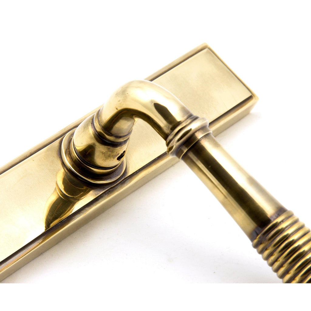 Aged Brass Reeded Slimline Lever Latch Set | From The Anvil-Espagnolette-Yester Home