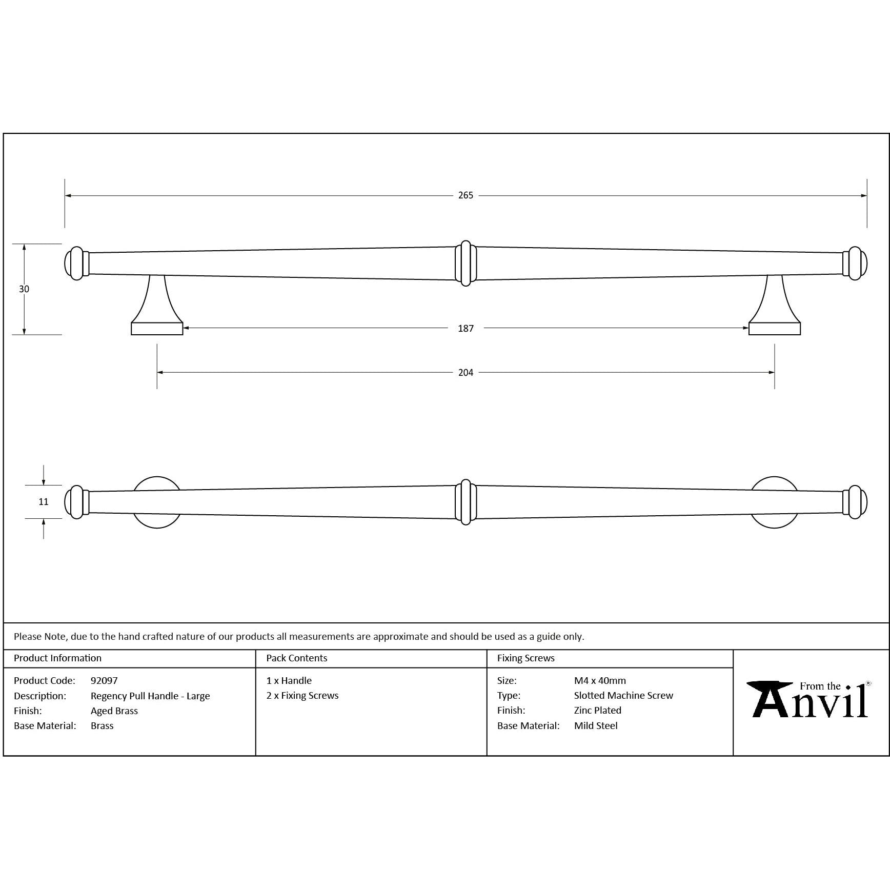 Aged Brass Regency Pull Handle - Large | From The Anvil - Pull Handles - From The Anvil - Yester Home