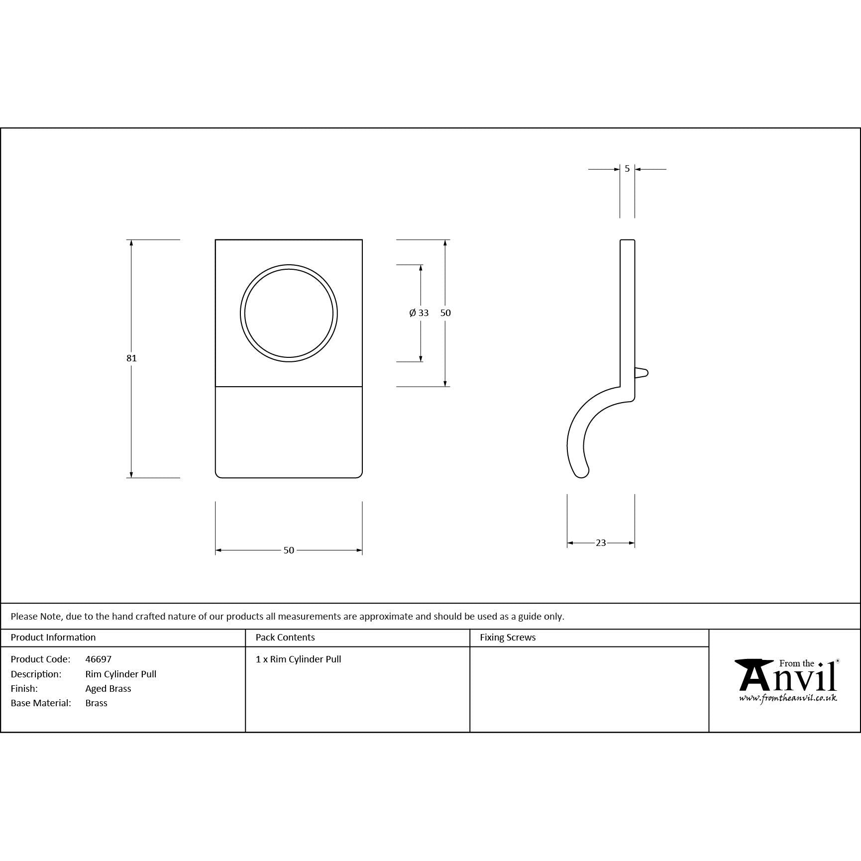 Aged Brass Rim Cylinder Pull | From The Anvil - Rim Cylinder Pulls - From The Anvil - Yester Home