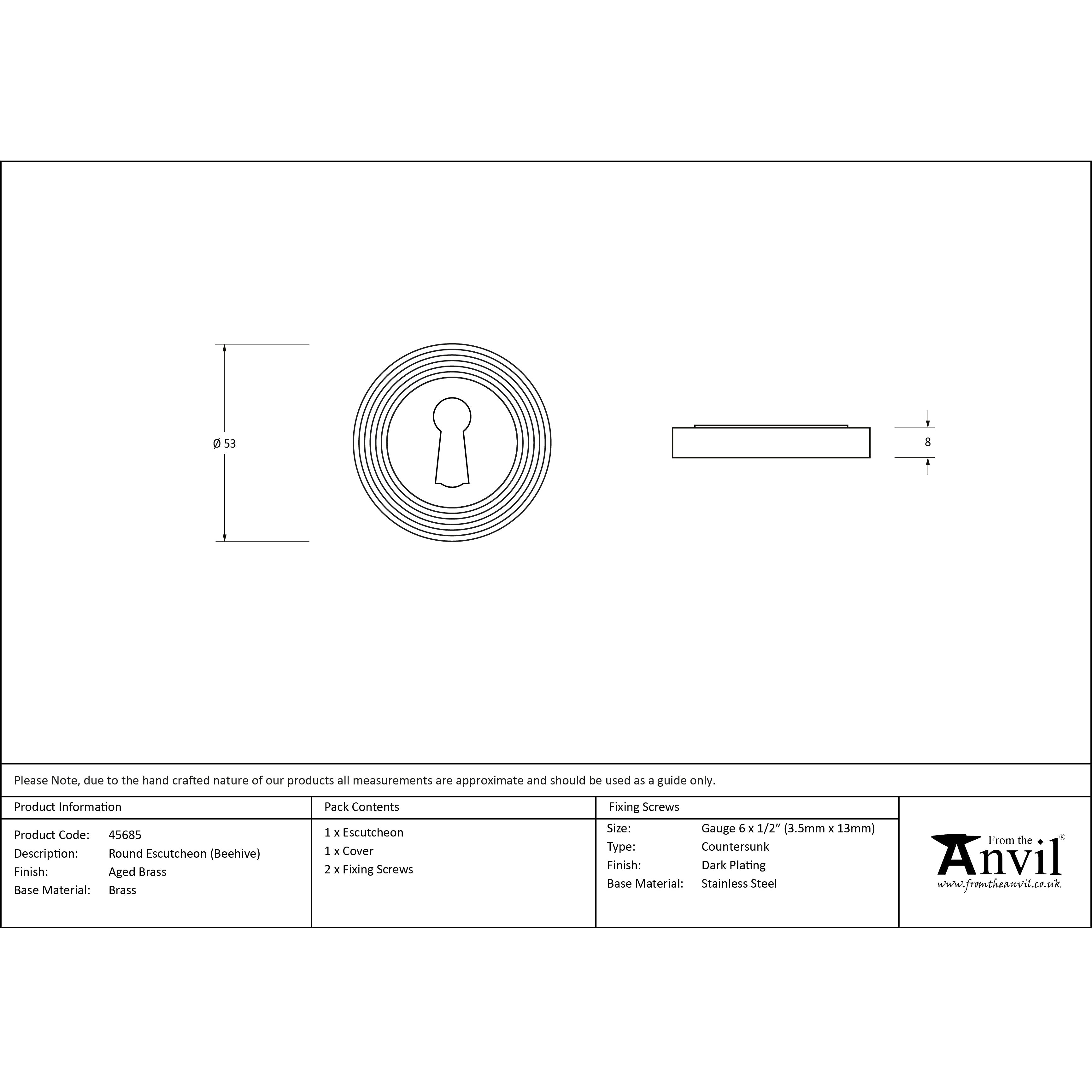 Aged Brass Round Escutcheon (Beehive) | From The Anvil-Escutcheons-Yester Home