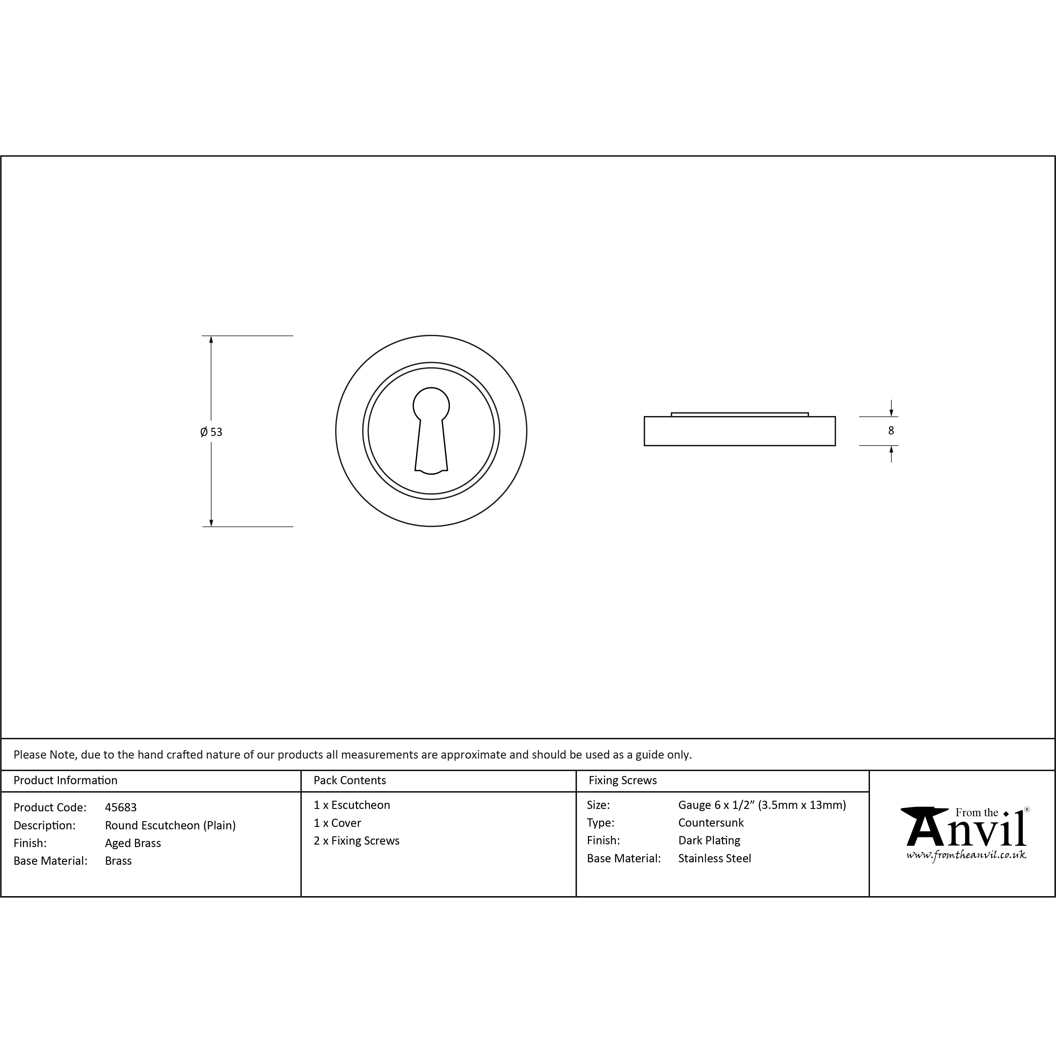 Aged Brass Round Escutcheon (Plain) | From The Anvil-Escutcheons-Yester Home