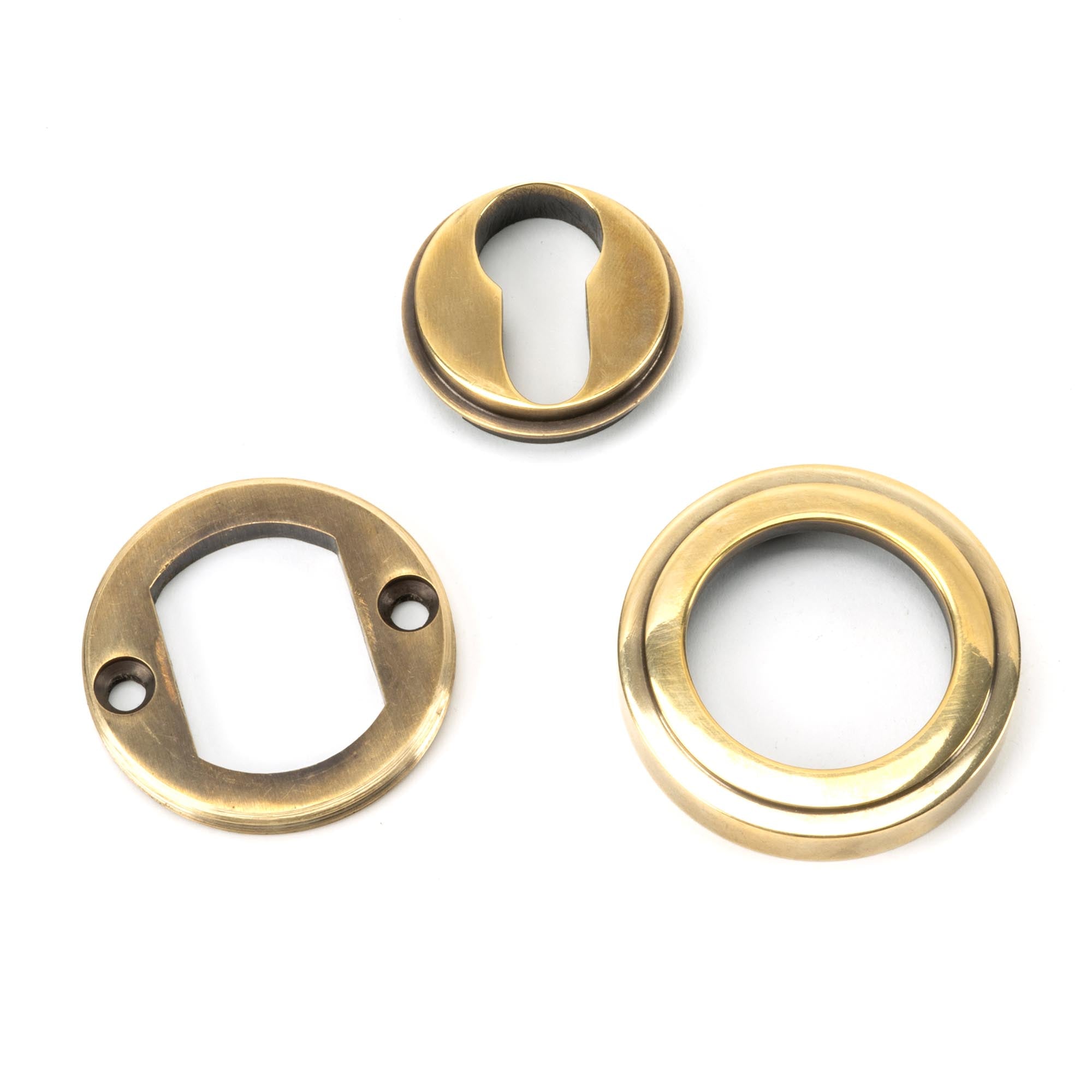 Aged Brass Round Euro Escutcheon (Art Deco) | From The Anvil - Euro Escutcheons - From The Anvil - Yester Home