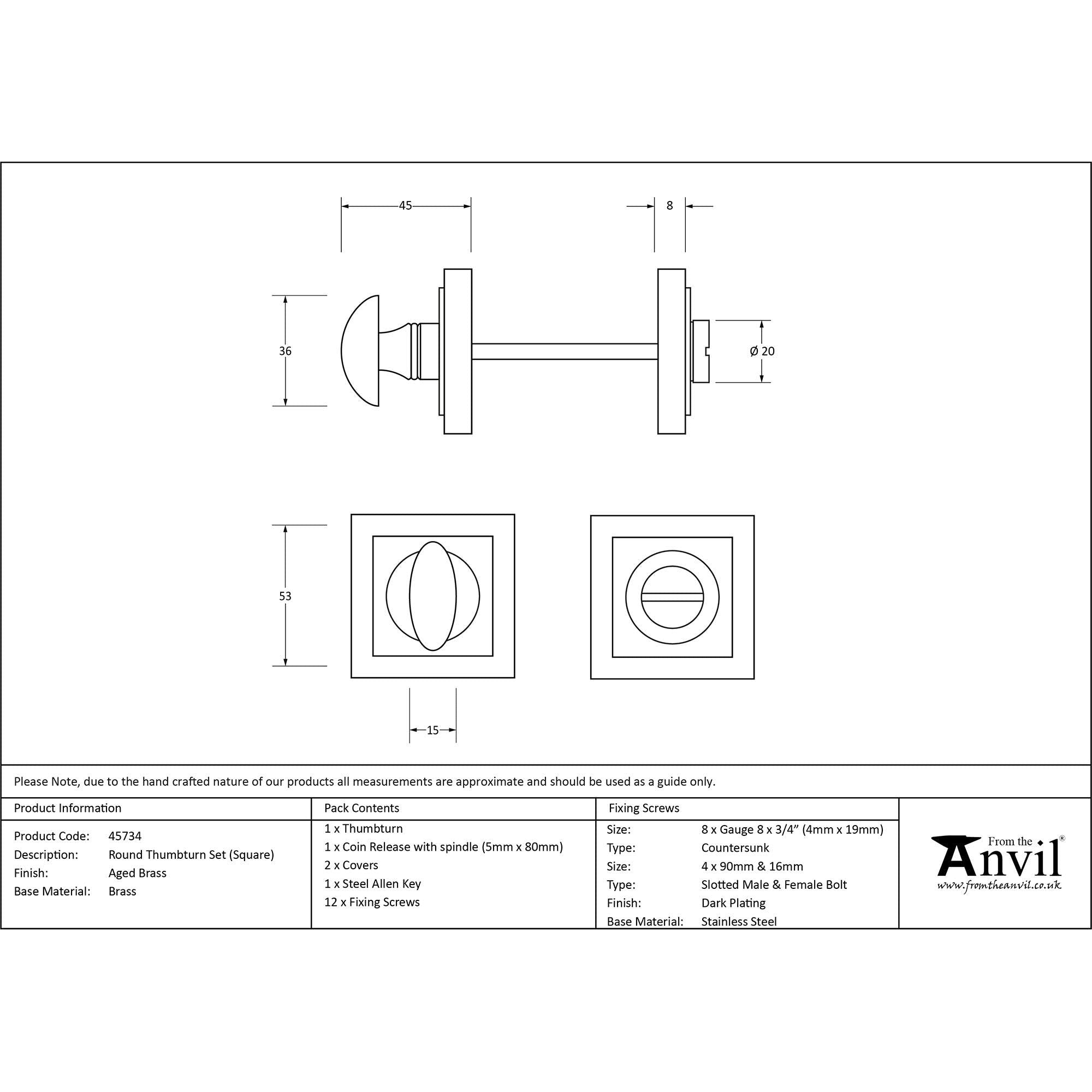 Aged Brass Round Thumbturn Set (Square) | From The Anvil - Thumbturns - From The Anvil - Yester Home