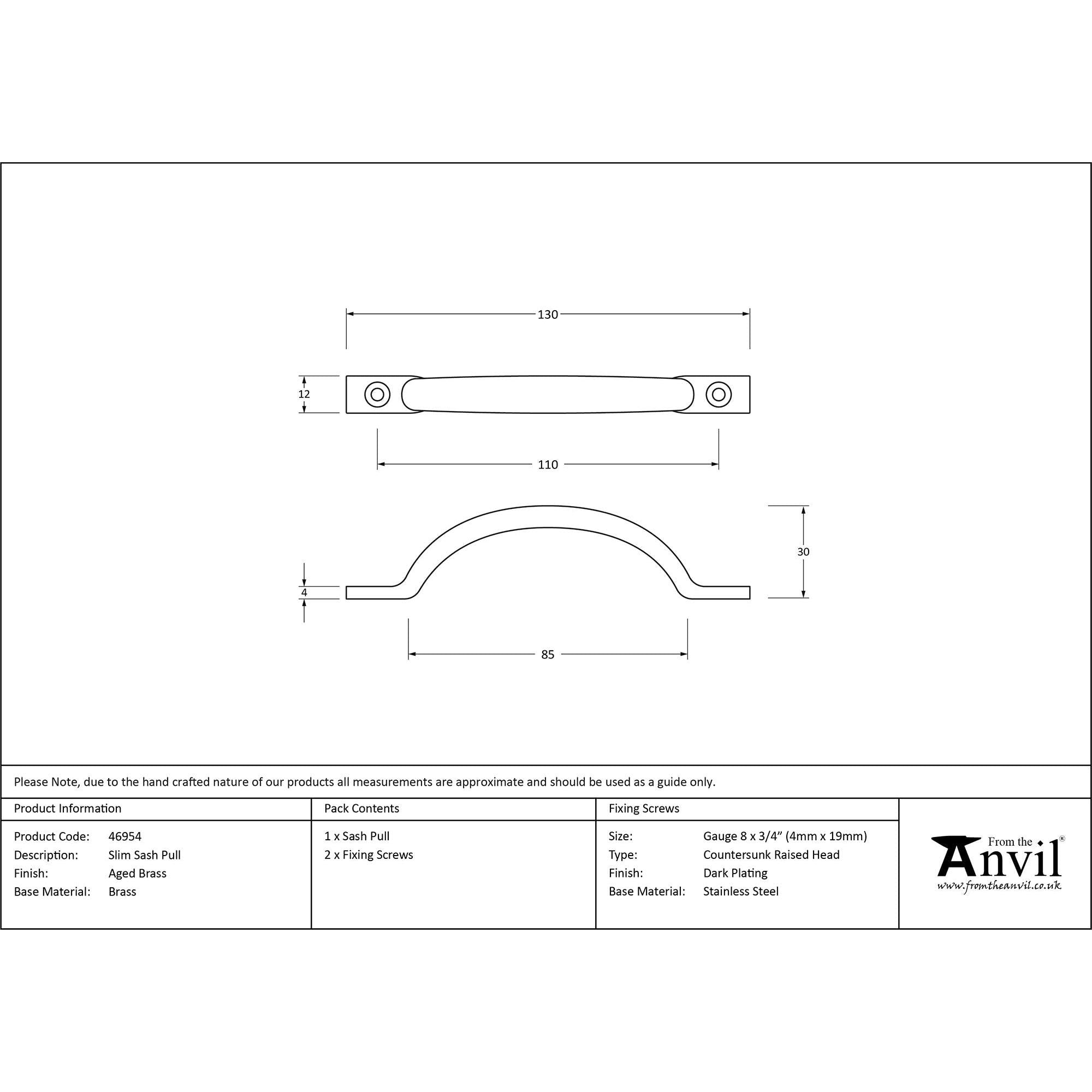 Aged Brass Slim Sash Pull | From The Anvil - Sash Lifts - From The Anvil - Yester Home