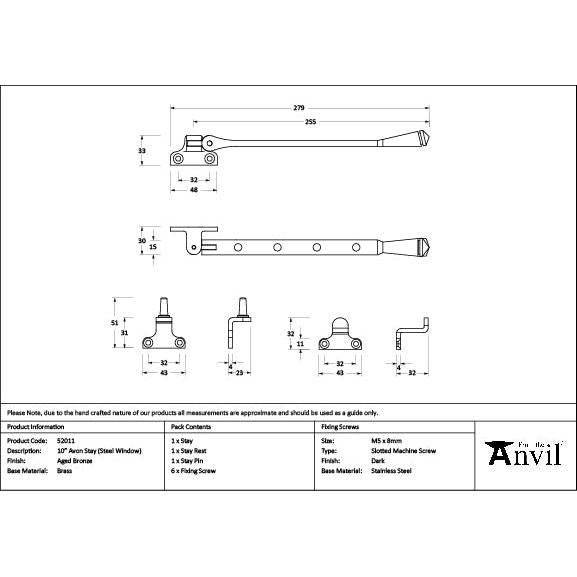 Aged Bronze 10" Avon Stay (Steel Window) - Stays - From The Anvil - Yester Home