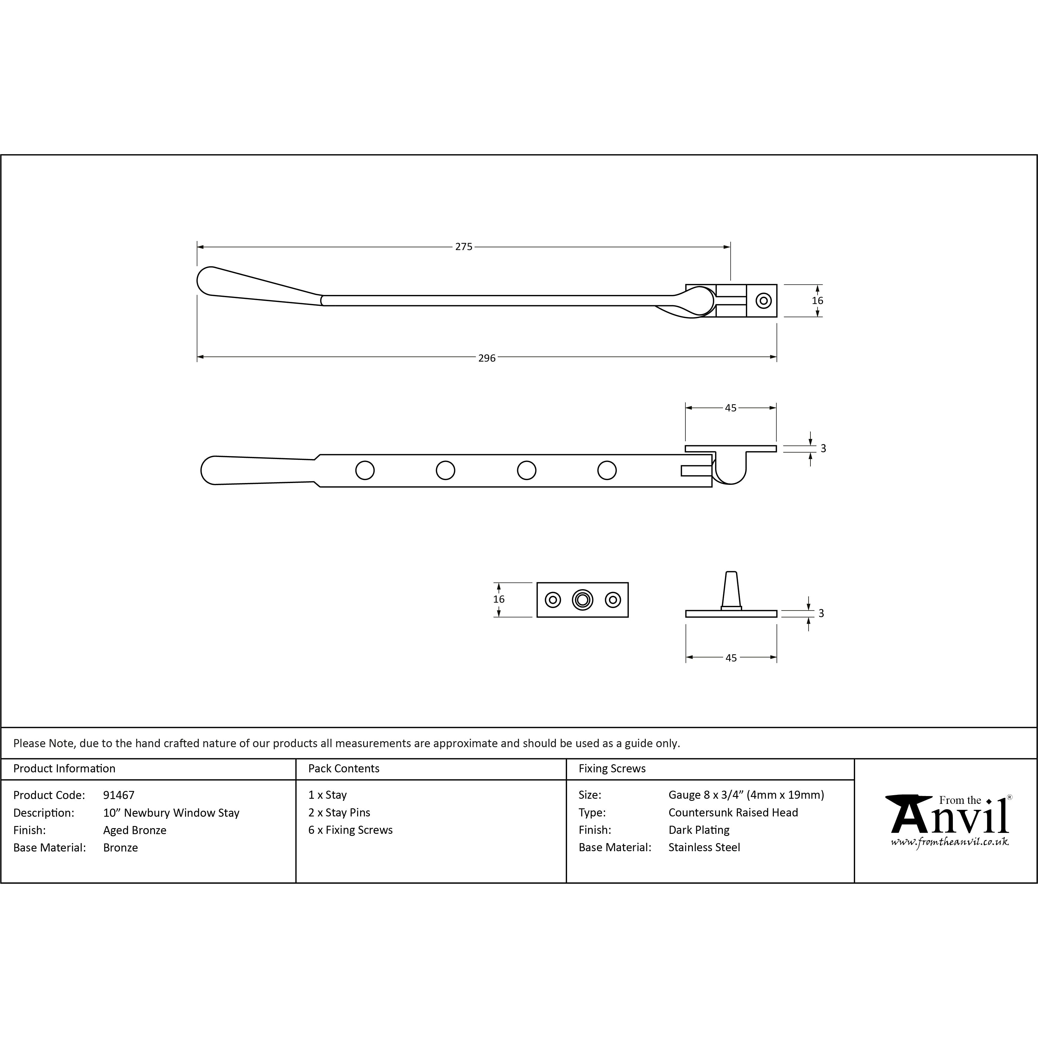 Aged Bronze 10" Newbury Stay | From The Anvil-Stays-Yester Home