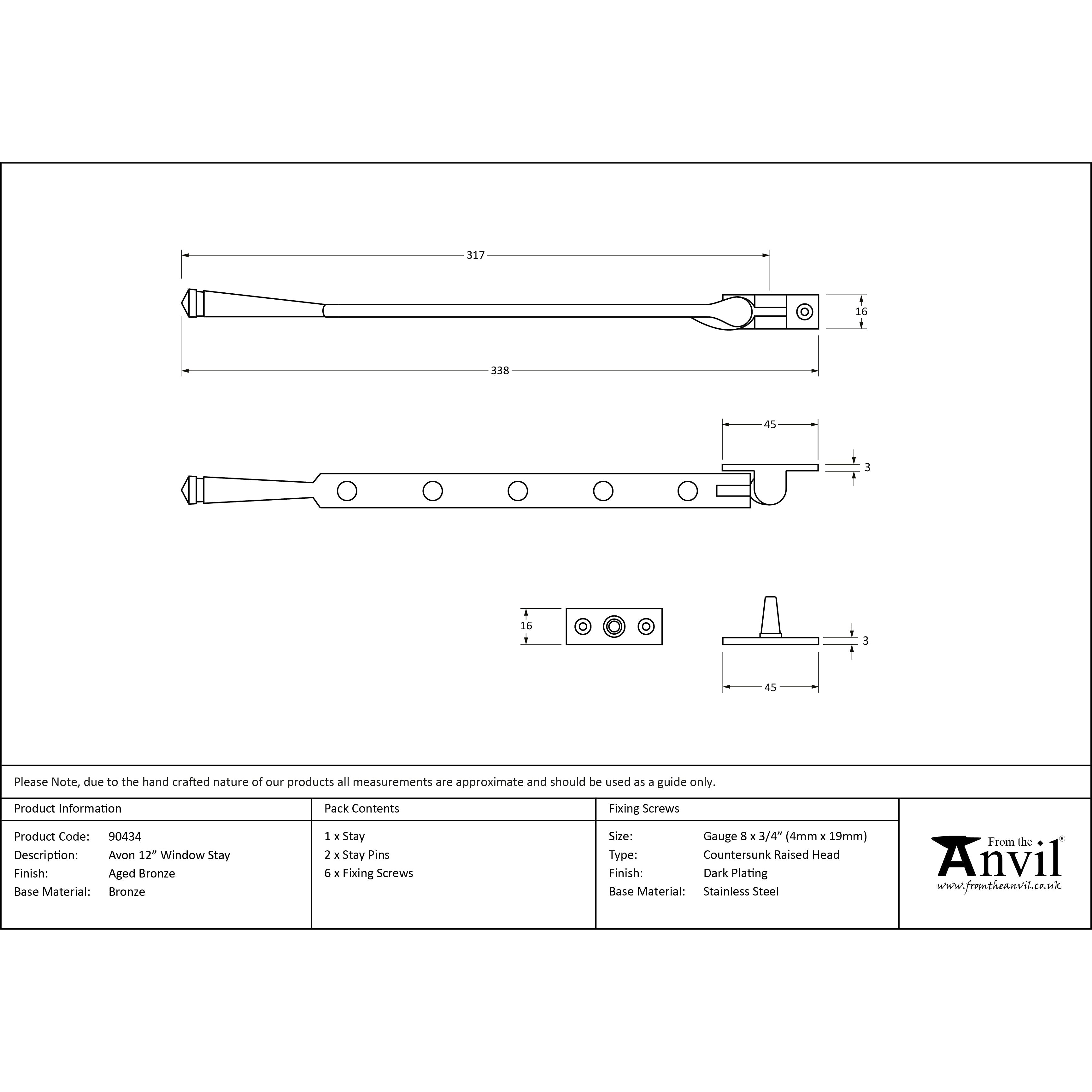 Aged Bronze 12" Avon Stay | From The Anvil-Stays-Yester Home
