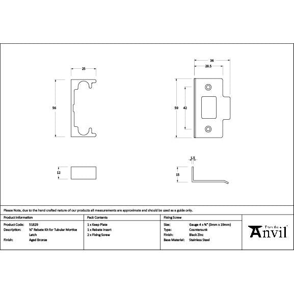 Aged Bronze ½" Rebate Kit for Tubular Mortice Latch - Latches - From The Anvil - Yester Home