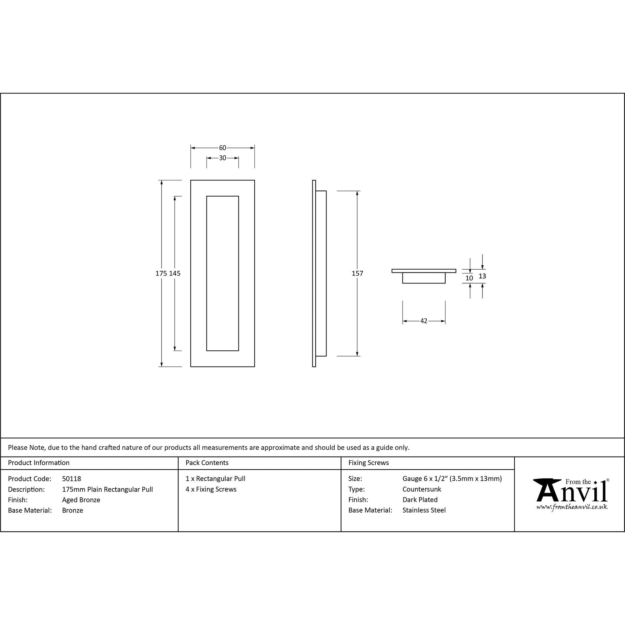 Aged Bronze 175mm Plain Rectangular Pull | From The Anvil - Cabinet Pulls - From The Anvil - Yester Home
