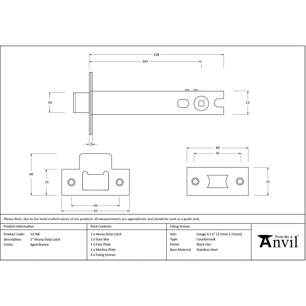 Aged Bronze 5" Heavy Duty Latch - Latches - From The Anvil - Yester Home