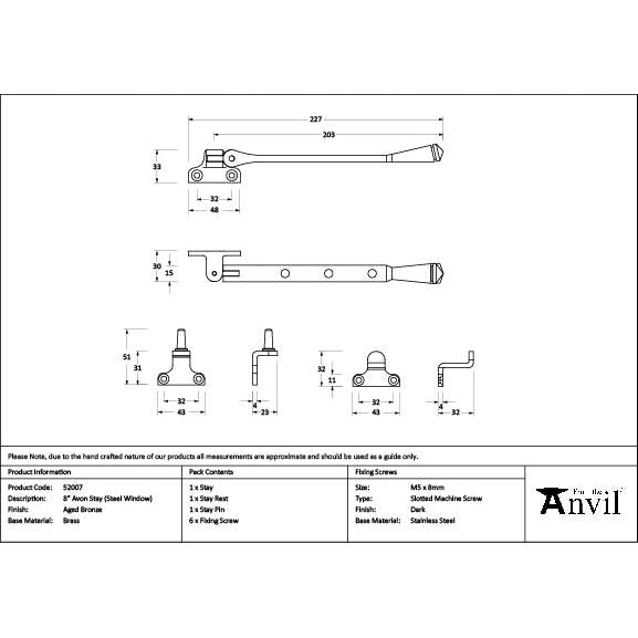 Aged Bronze 8" Avon Stay (Steel Window) - Stays - From The Anvil - Yester Home