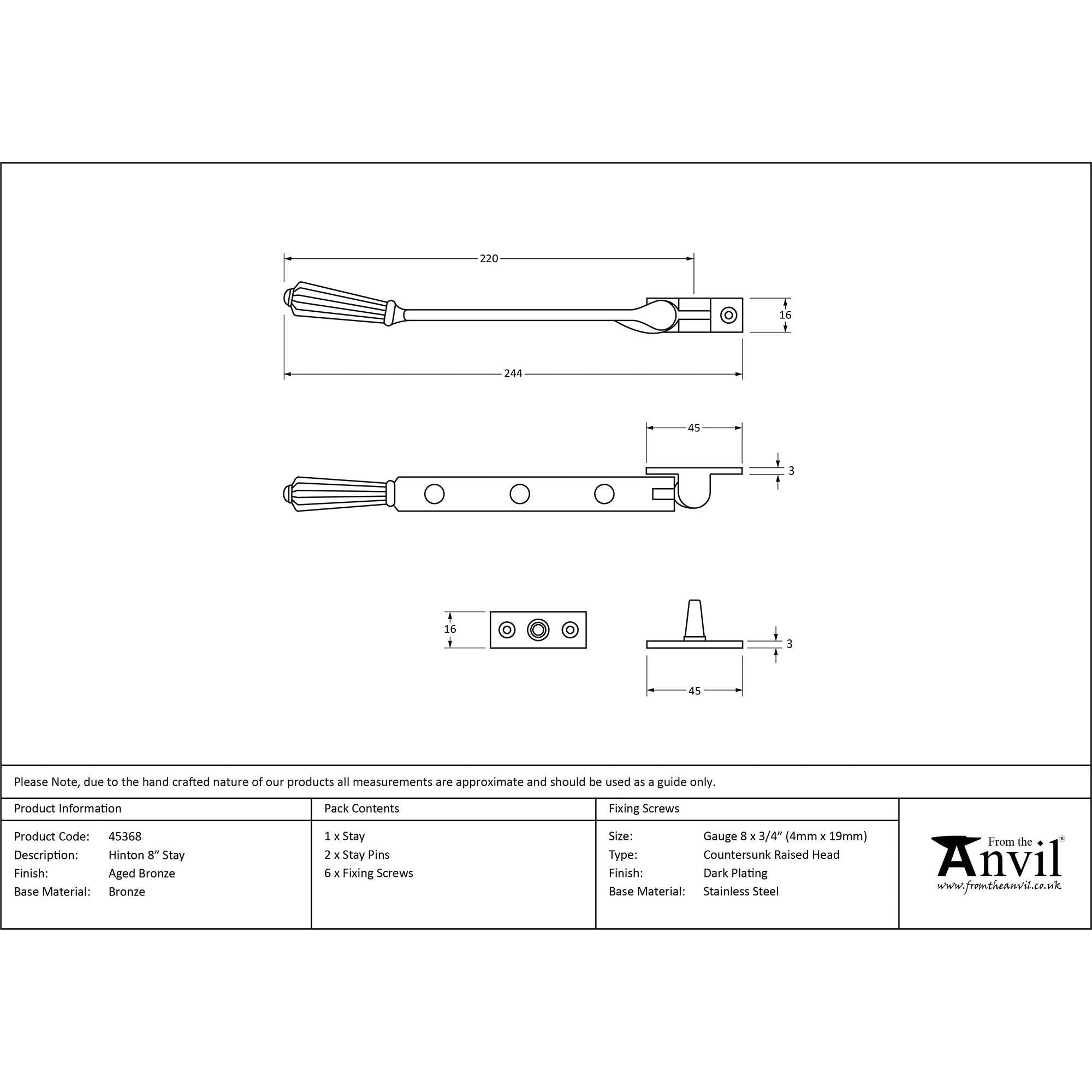 Aged Bronze 8" Hinton Stay | From The Anvil - Stays - From The Anvil - Yester Home