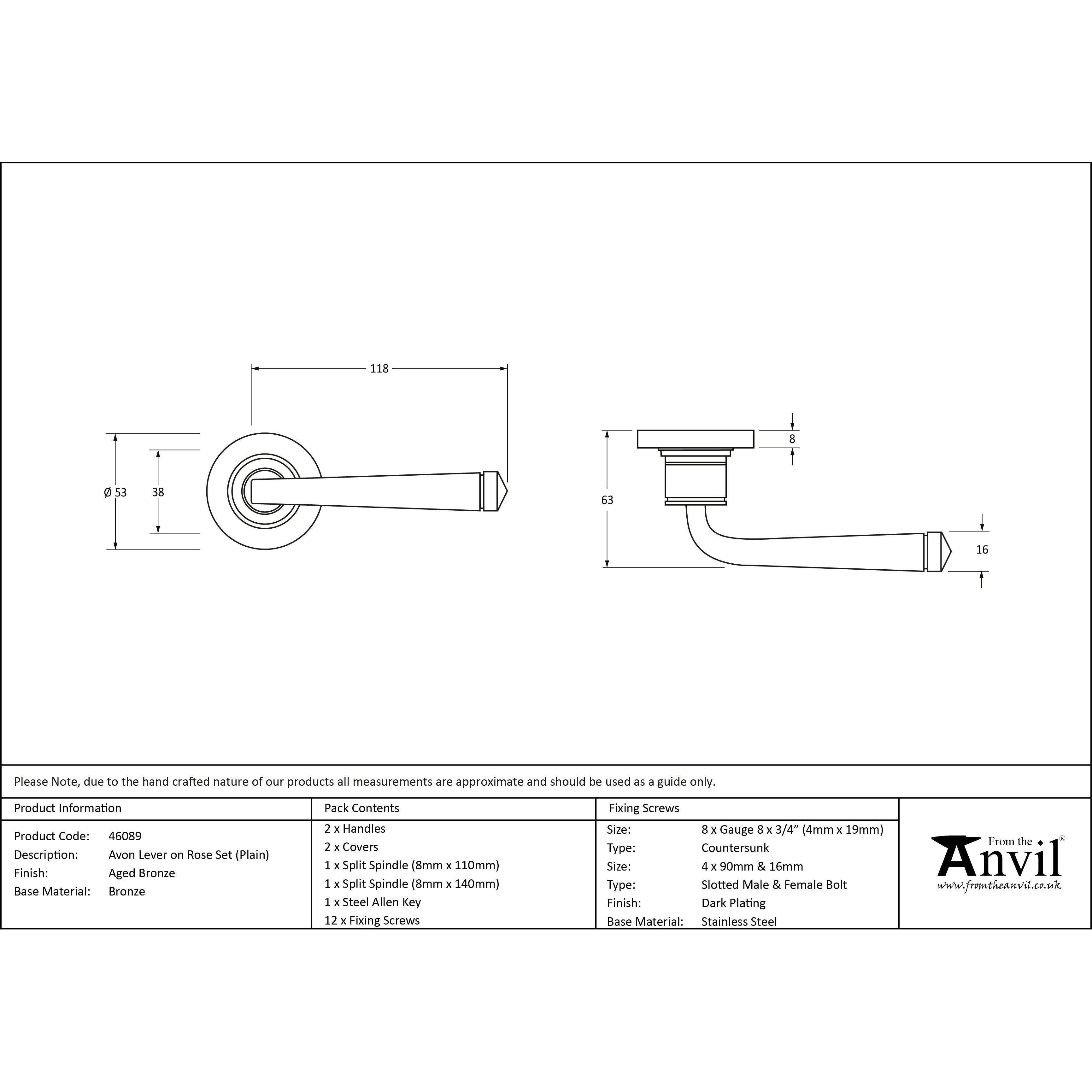 Aged Bronze Avon Round Lever on Rose Set (Plain) | From The Anvil-Concealed-Yester Home