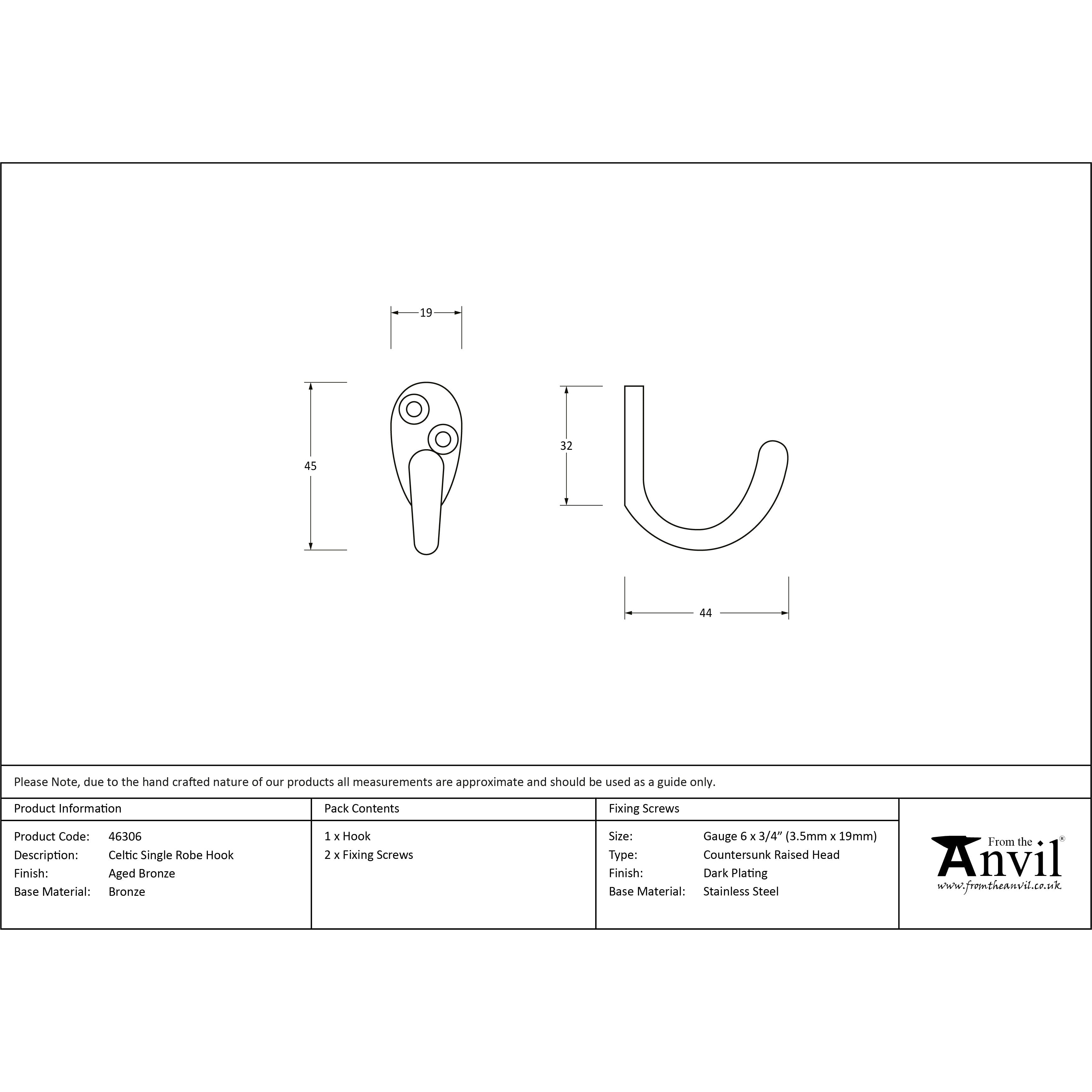 Aged Bronze Celtic Single Robe Hook | From The Anvil-Coat Hooks-Yester Home