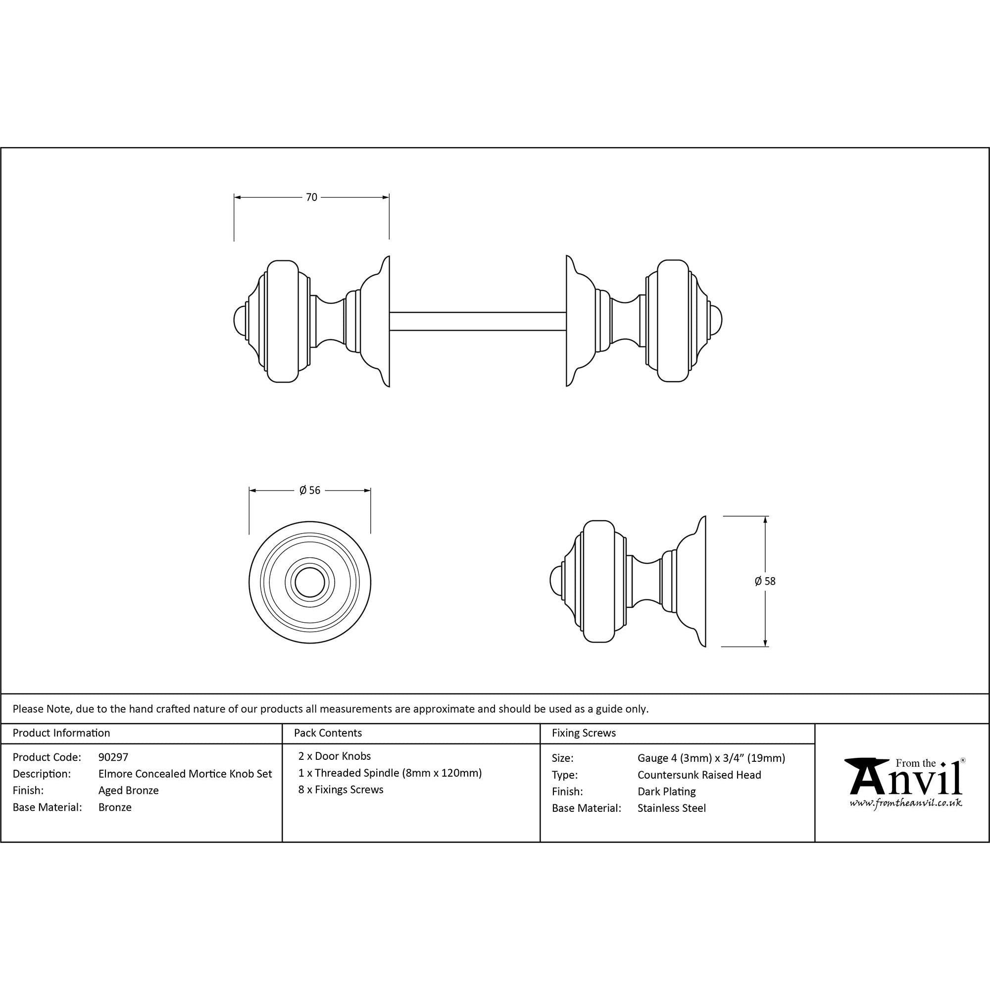 Aged Bronze Elmore Concealed Mortice Knob Set | From The Anvil - Mortice Knobs - From The Anvil - Yester Home
